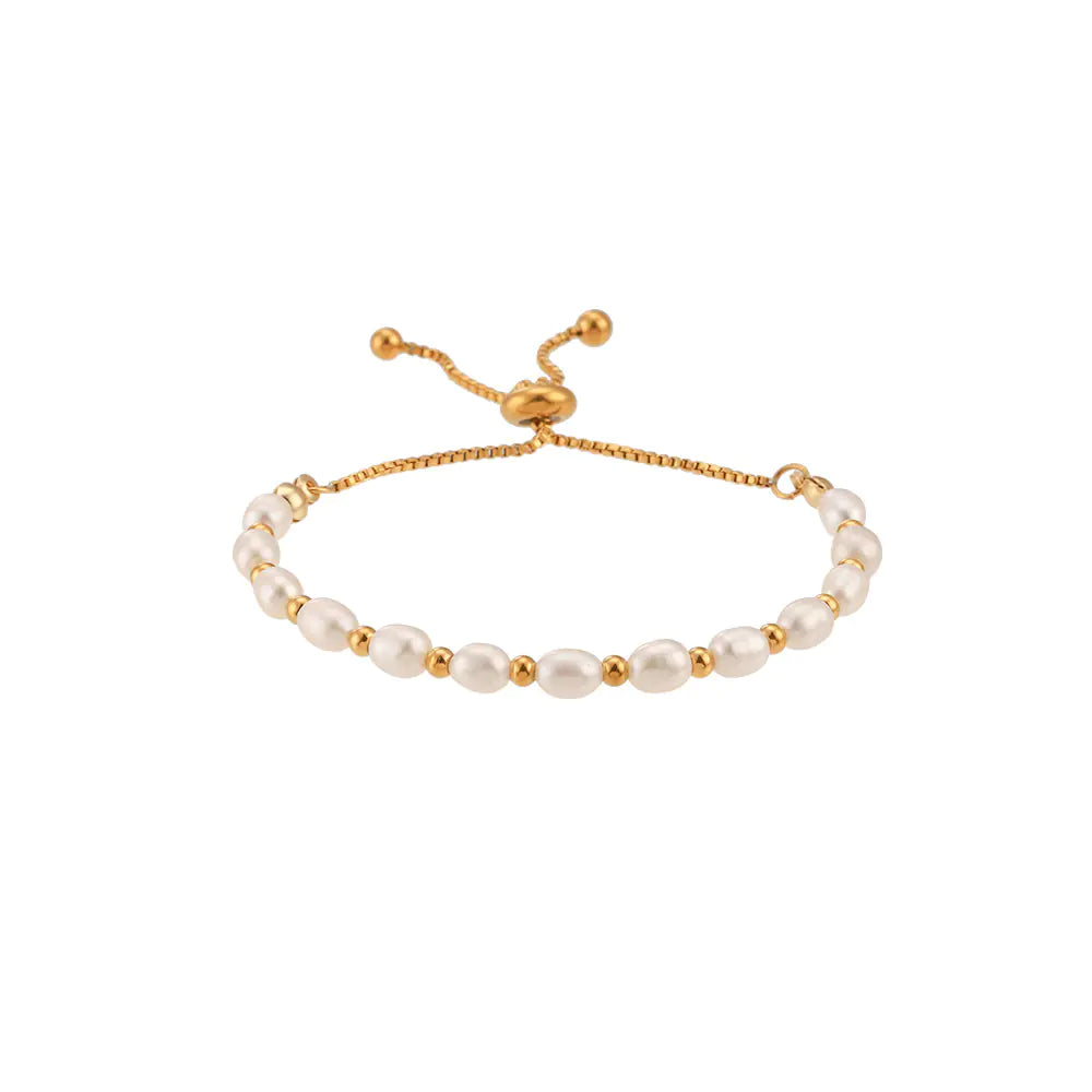 18k Stainless Steel Waterproof Pearl Drawstring Bracelet