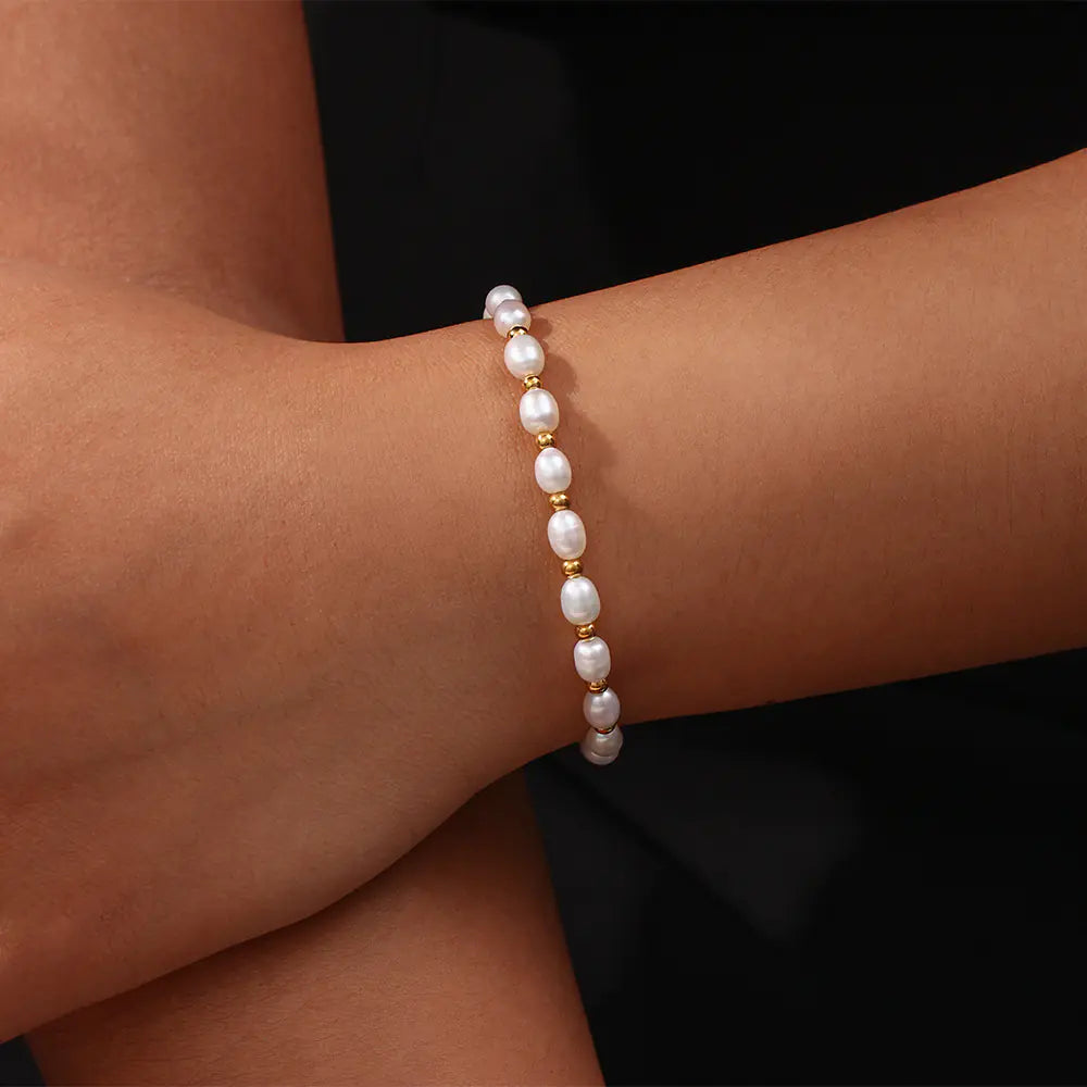 18k Stainless Steel Waterproof Pearl Drawstring Bracelet