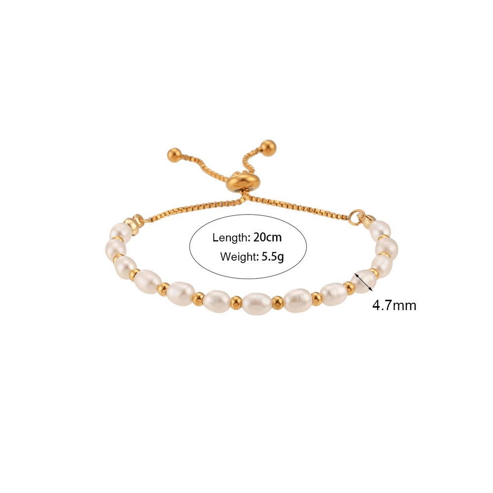 18k Stainless Steel Waterproof Pearl Drawstring Bracelet