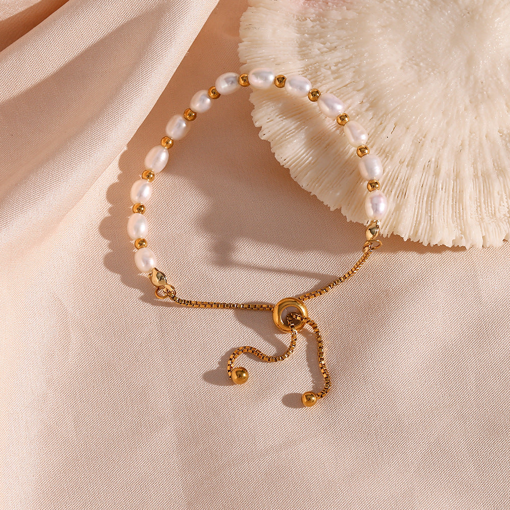 18k Stainless Steel Waterproof Pearl Drawstring Bracelet