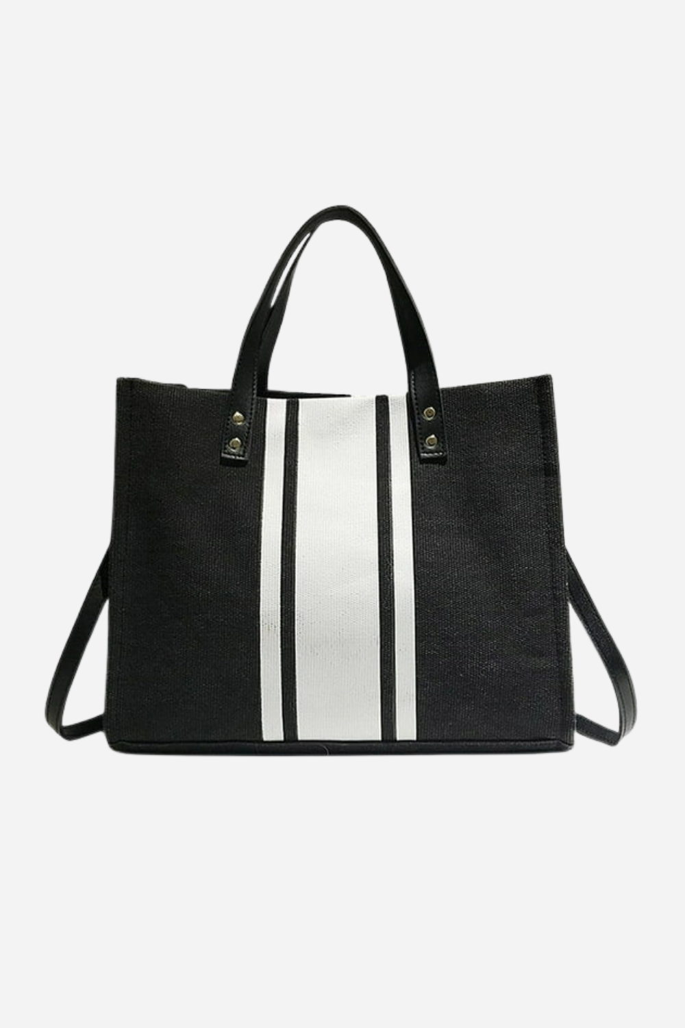 Premium Canvas Striped Tote Bag - Magnetic Closure, Metal Feet, Convertible Shoulder Bag