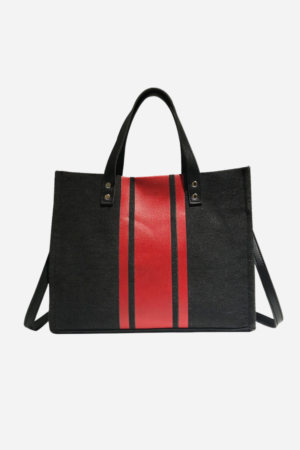 Premium Canvas Striped Tote Bag - Magnetic Closure, Metal Feet, Convertible Shoulder Bag