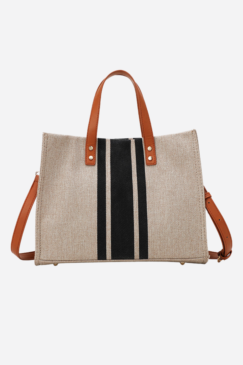Premium Canvas Striped Tote Bag - Magnetic Closure, Metal Feet, Convertible Shoulder Bag