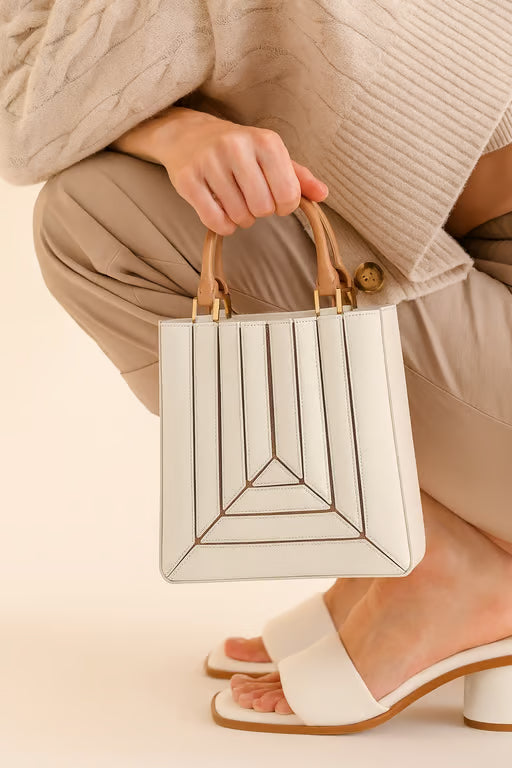 Geometric Pleated Mini Tote Bag - Convertible Crossbody Handbag