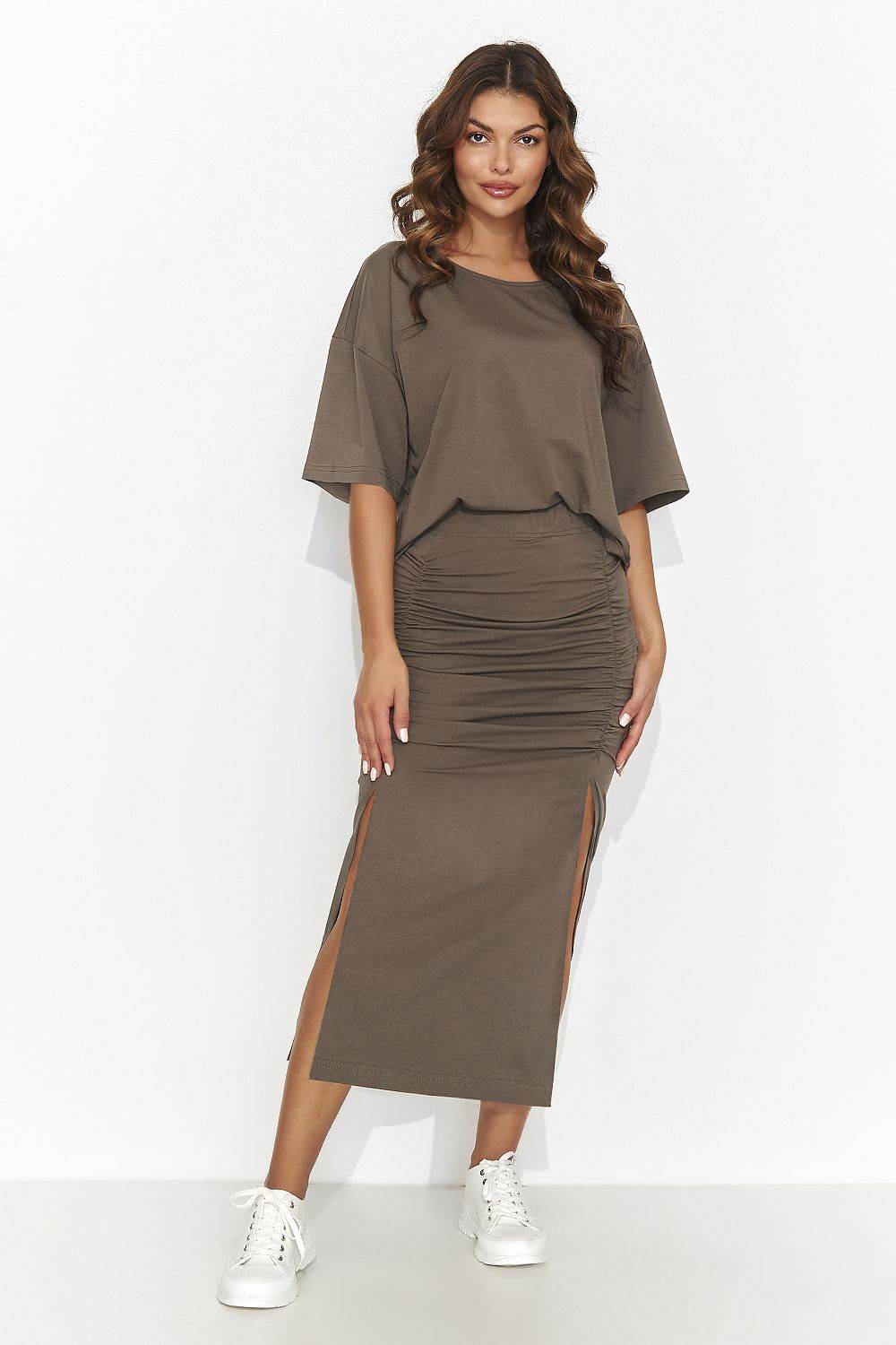 Feminine Knit Set with Loose T-Shirt and Fitted Skirt - INDIEZ COUTURE