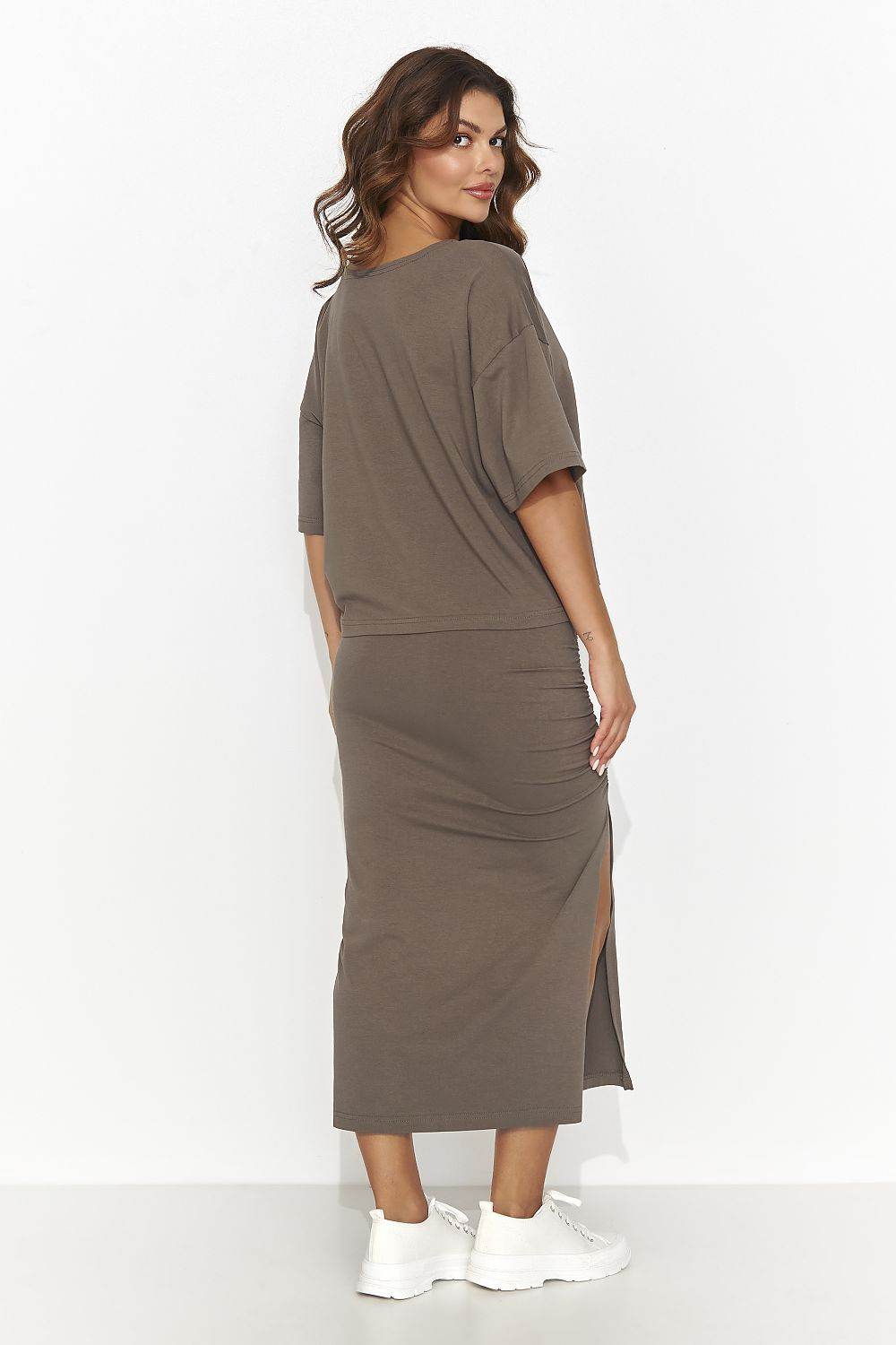 Feminine Knit Set with Loose T-Shirt and Fitted Skirt - INDIEZ COUTURE