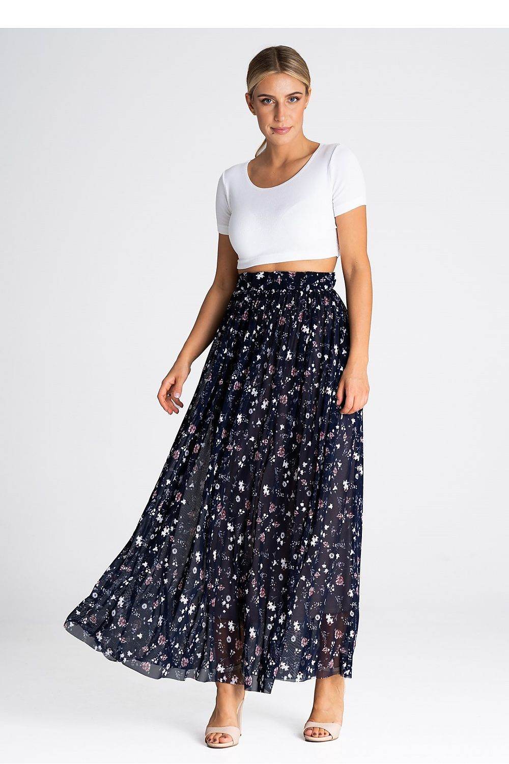 Elegant Long Mesh Skirt with Crinkled Waist - INDIEZ COUTURE