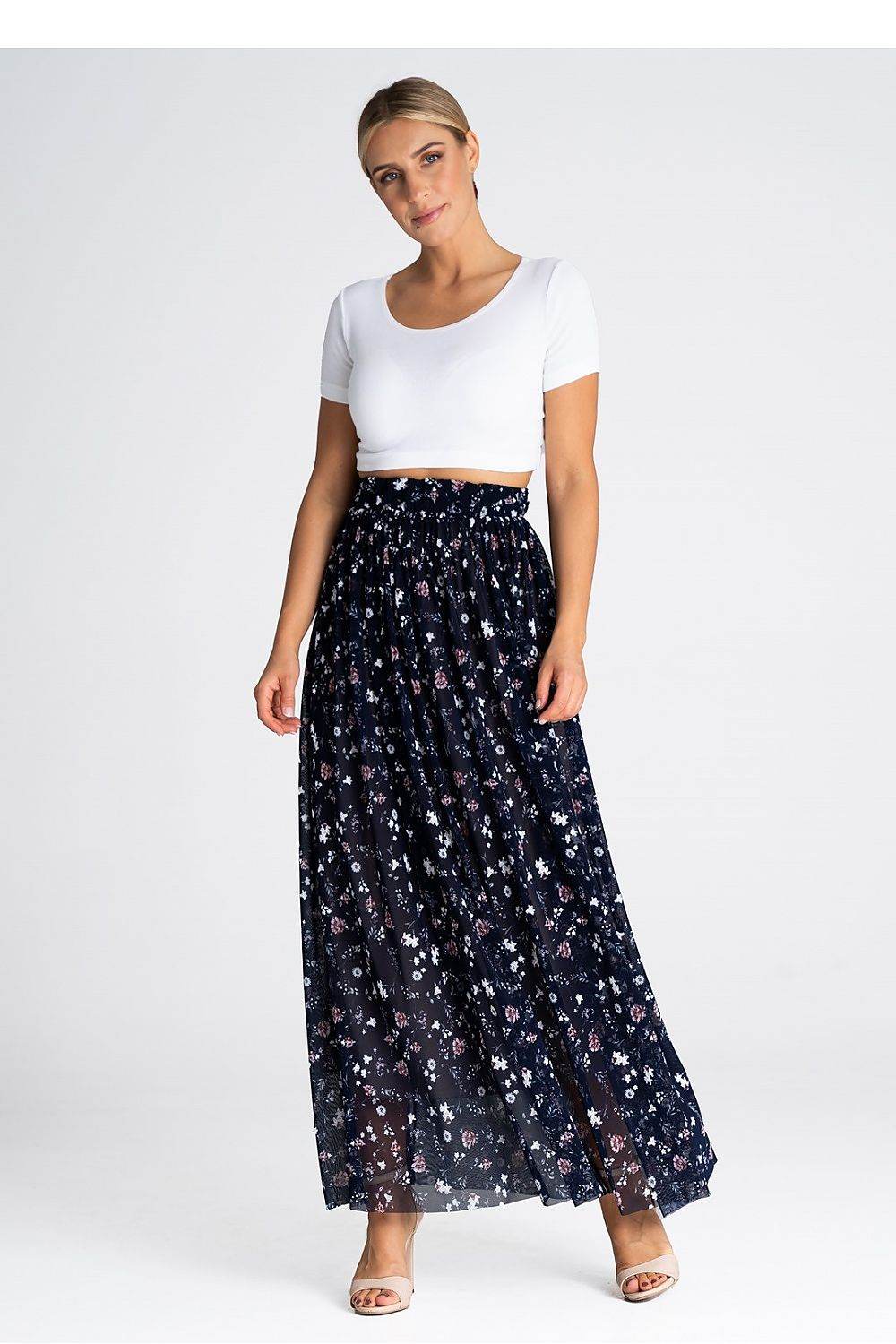 Elegant Long Mesh Skirt with Crinkled Waist - INDIEZ COUTURE