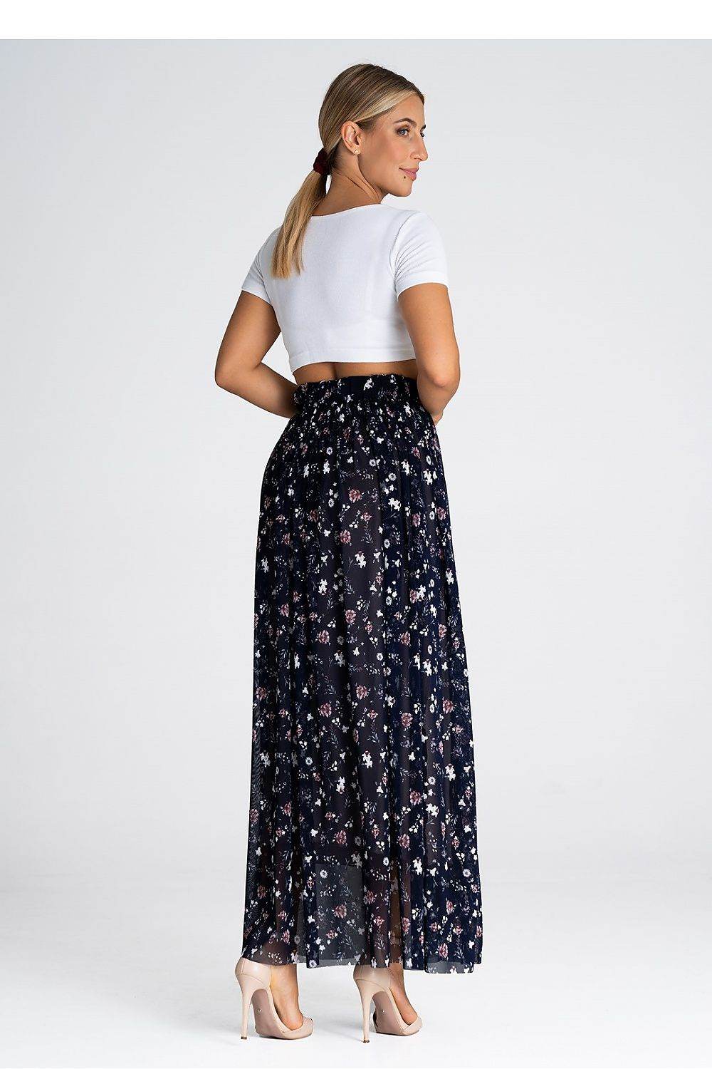Elegant Long Mesh Skirt with Crinkled Waist - INDIEZ COUTURE