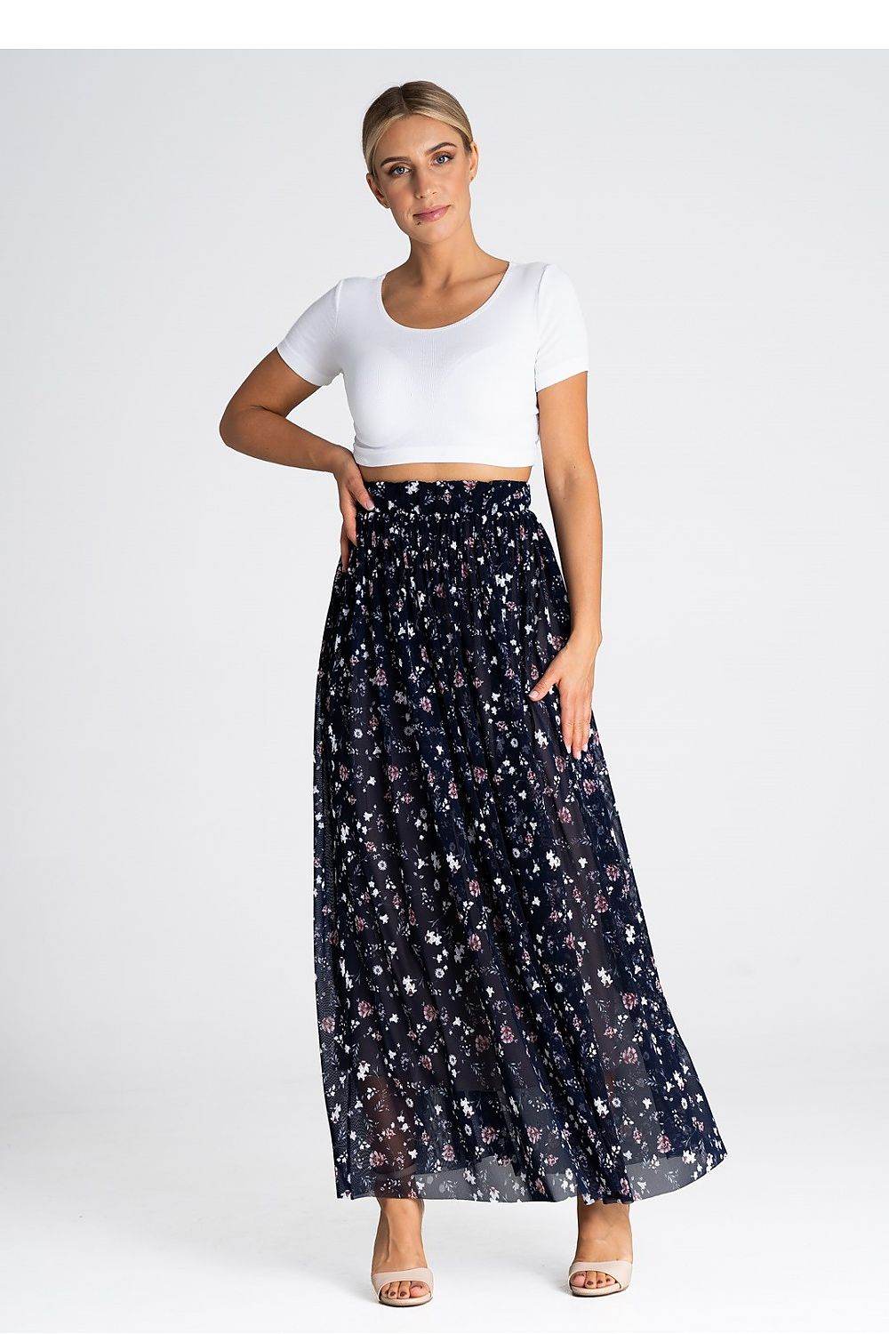 Elegant Long Mesh Skirt with Crinkled Waist - INDIEZ COUTURE