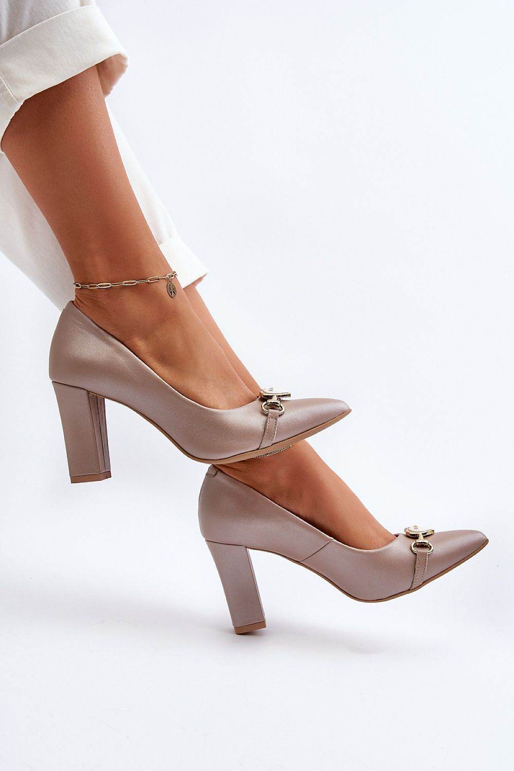 Elegant Suede Block Heel Pumps with Heart Accent - INDIEZ COUTURE