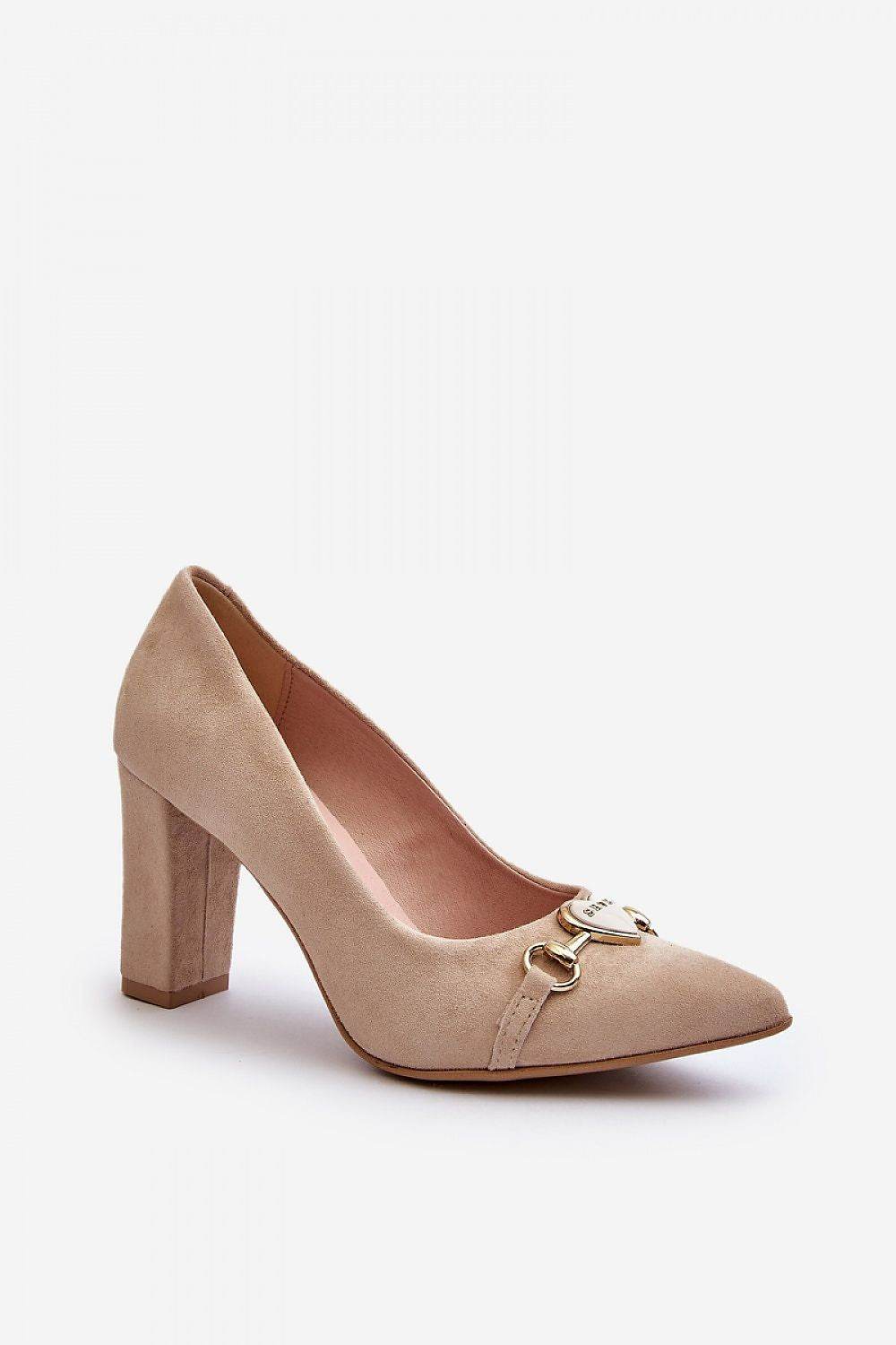Elegant Suede Block Heel Pumps with Heart Accent - INDIEZ COUTURE