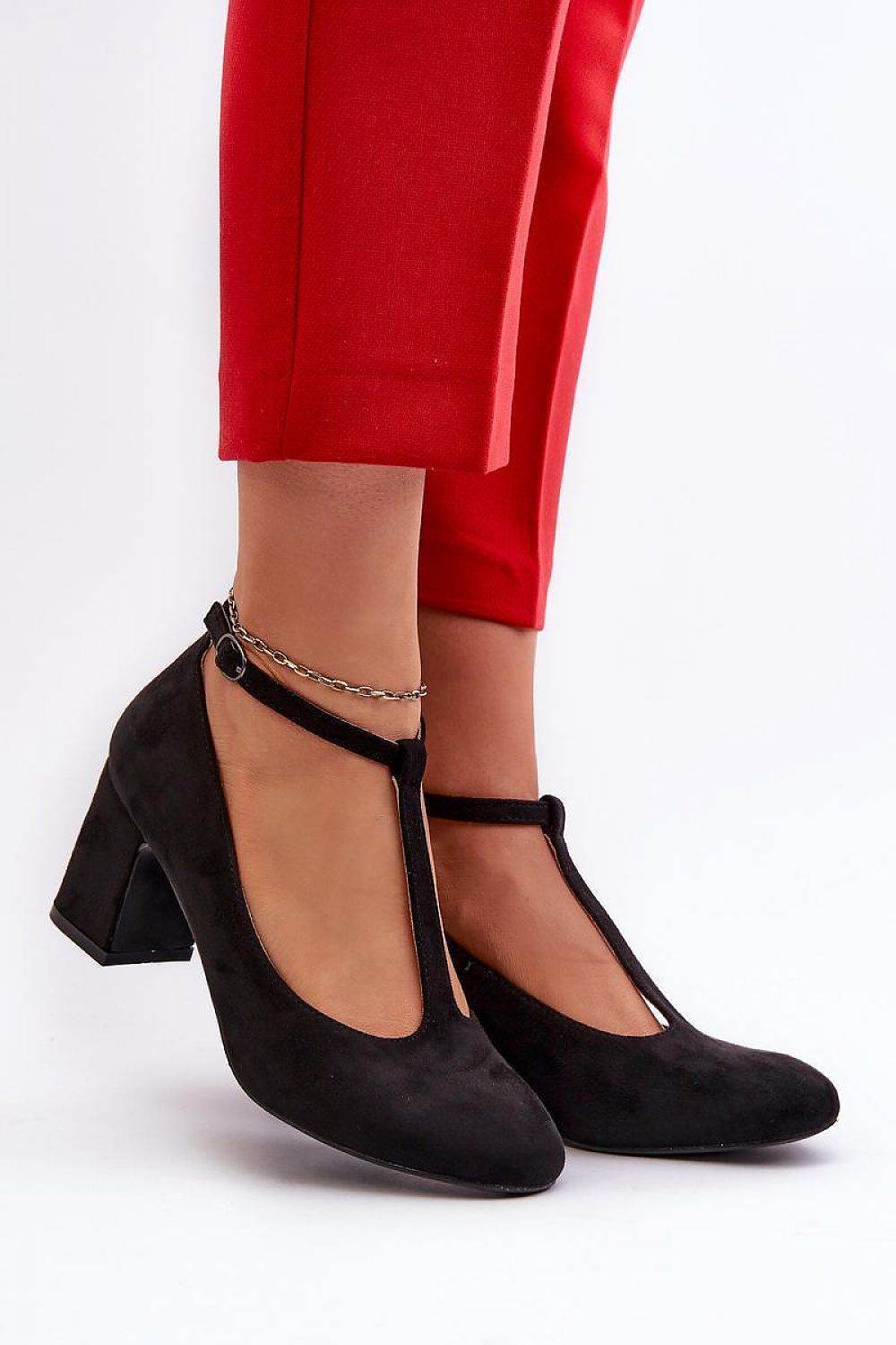 Eco-Suede Block Heel Pumps with Adjustable Strap - INDIEZ COUTURE