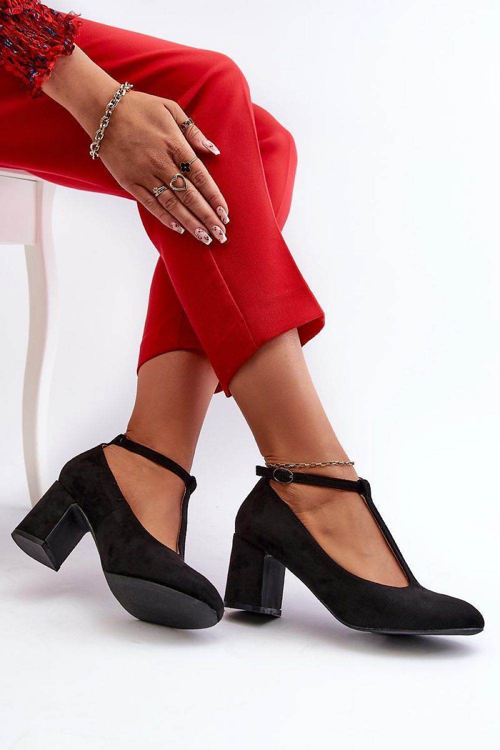 Eco-Suede Block Heel Pumps with Adjustable Strap - INDIEZ COUTURE