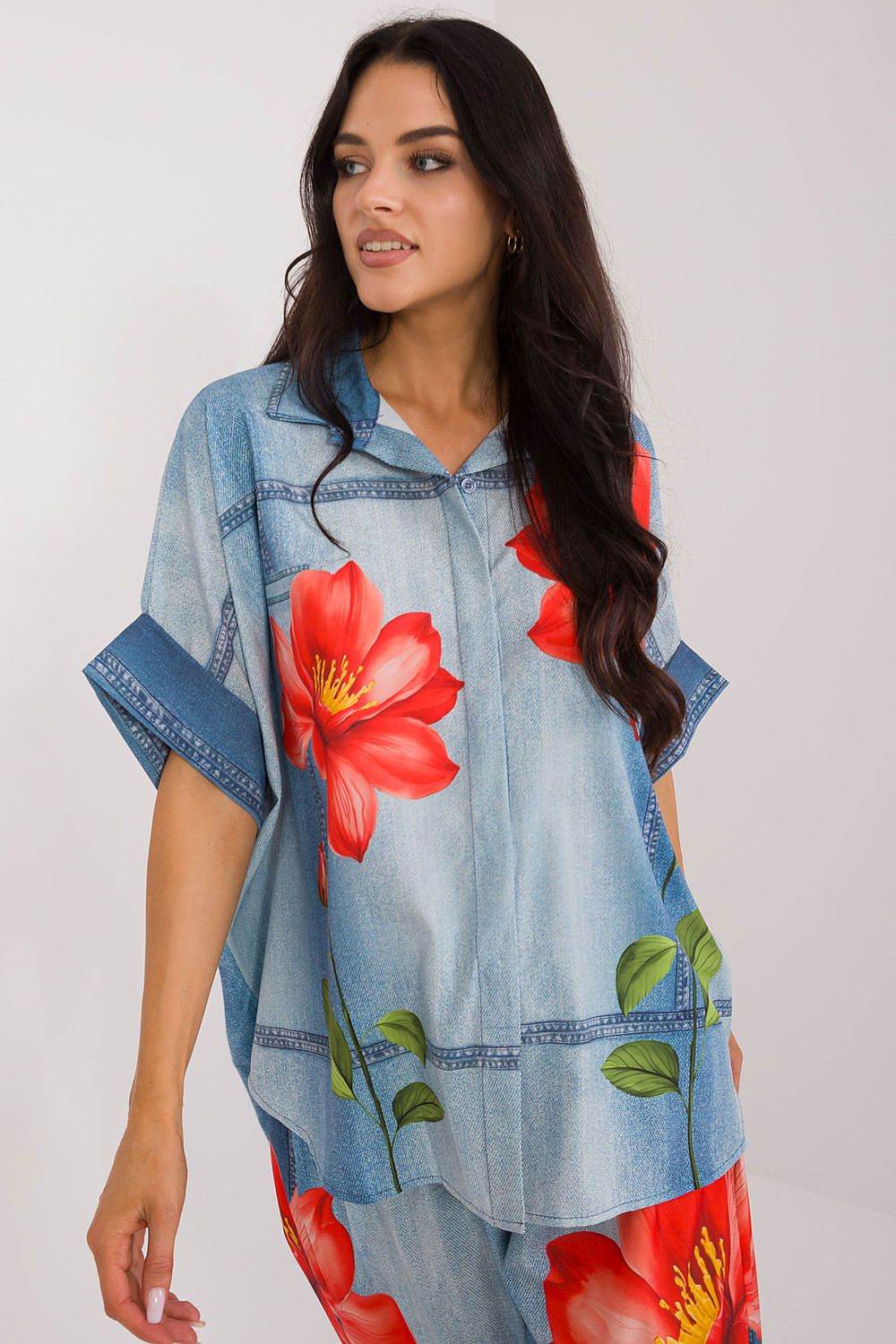 Casual Short Sleeve Shirt with Colorful Print and Asymmetrical Length - INDIEZ COUTURE