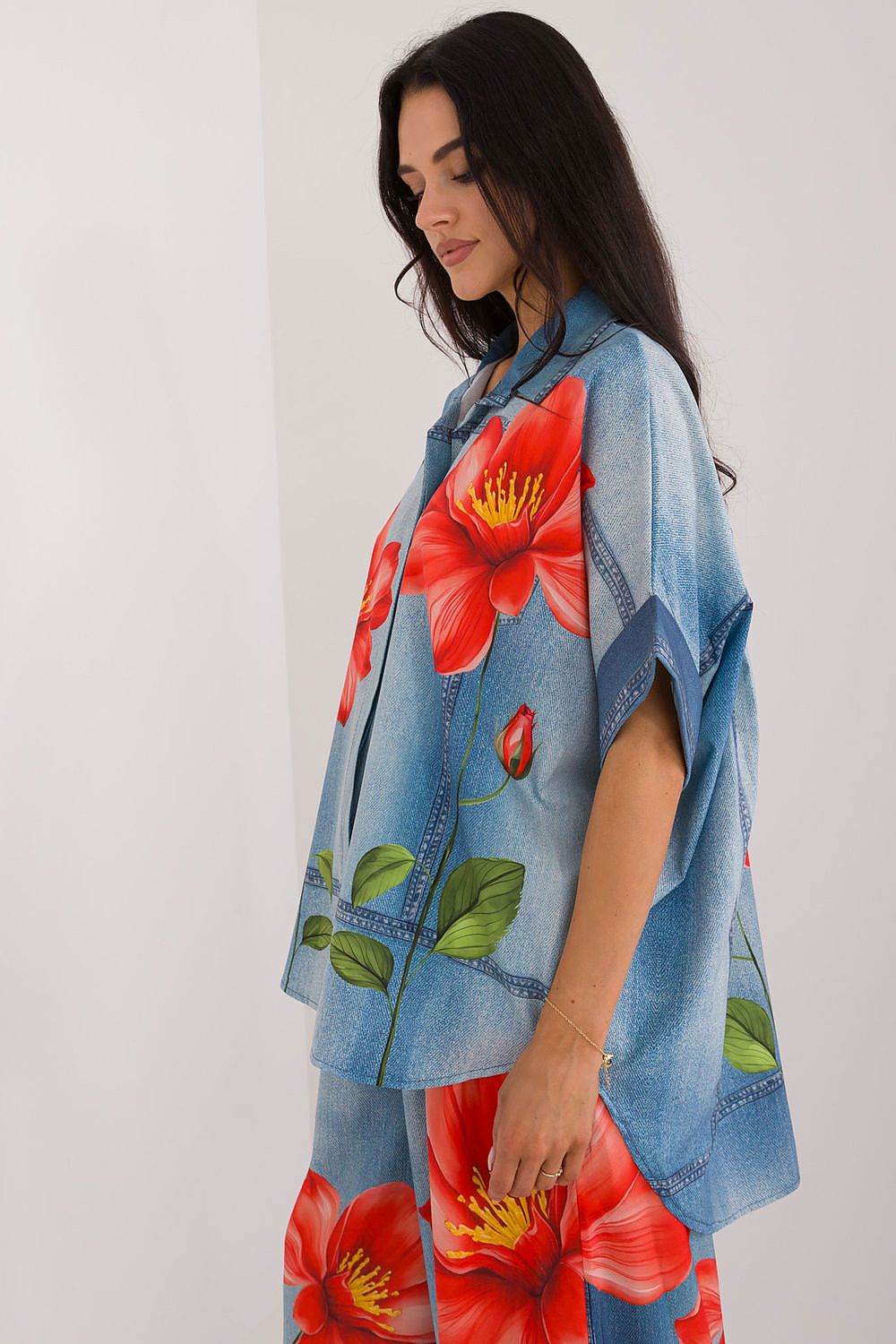 Casual Short Sleeve Shirt with Colorful Print and Asymmetrical Length - INDIEZ COUTURE