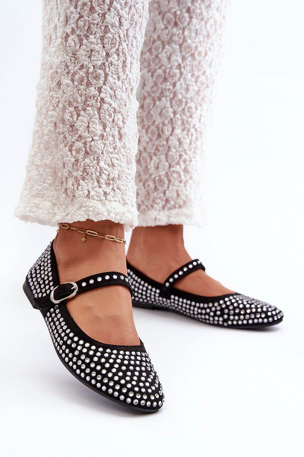 Eco-Suede Ballerina Flats with Rhinestone Detail - INDIEZ COUTURE