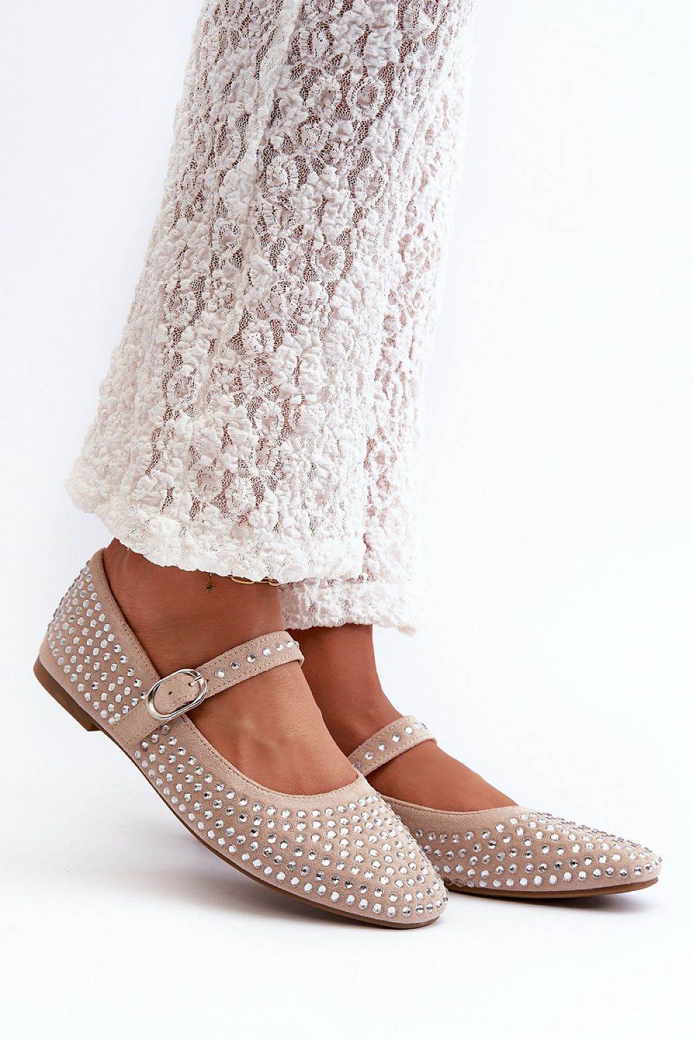 Eco-Suede Ballerina Flats with Rhinestone Detail - INDIEZ COUTURE