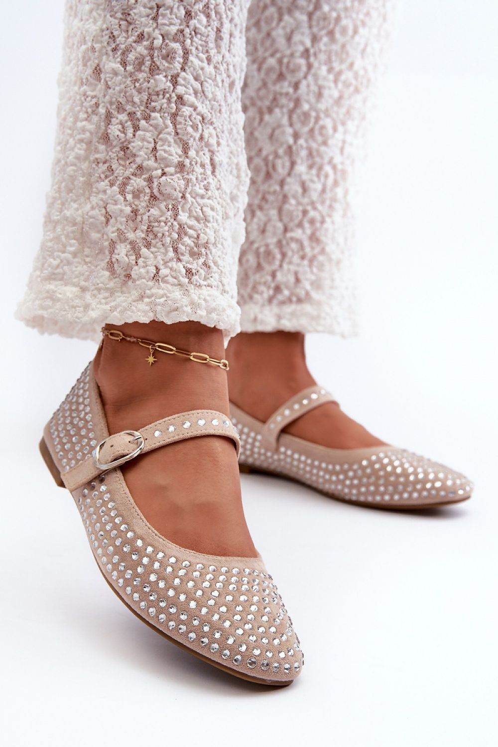 Eco-Suede Ballerina Flats with Rhinestone Detail - INDIEZ COUTURE