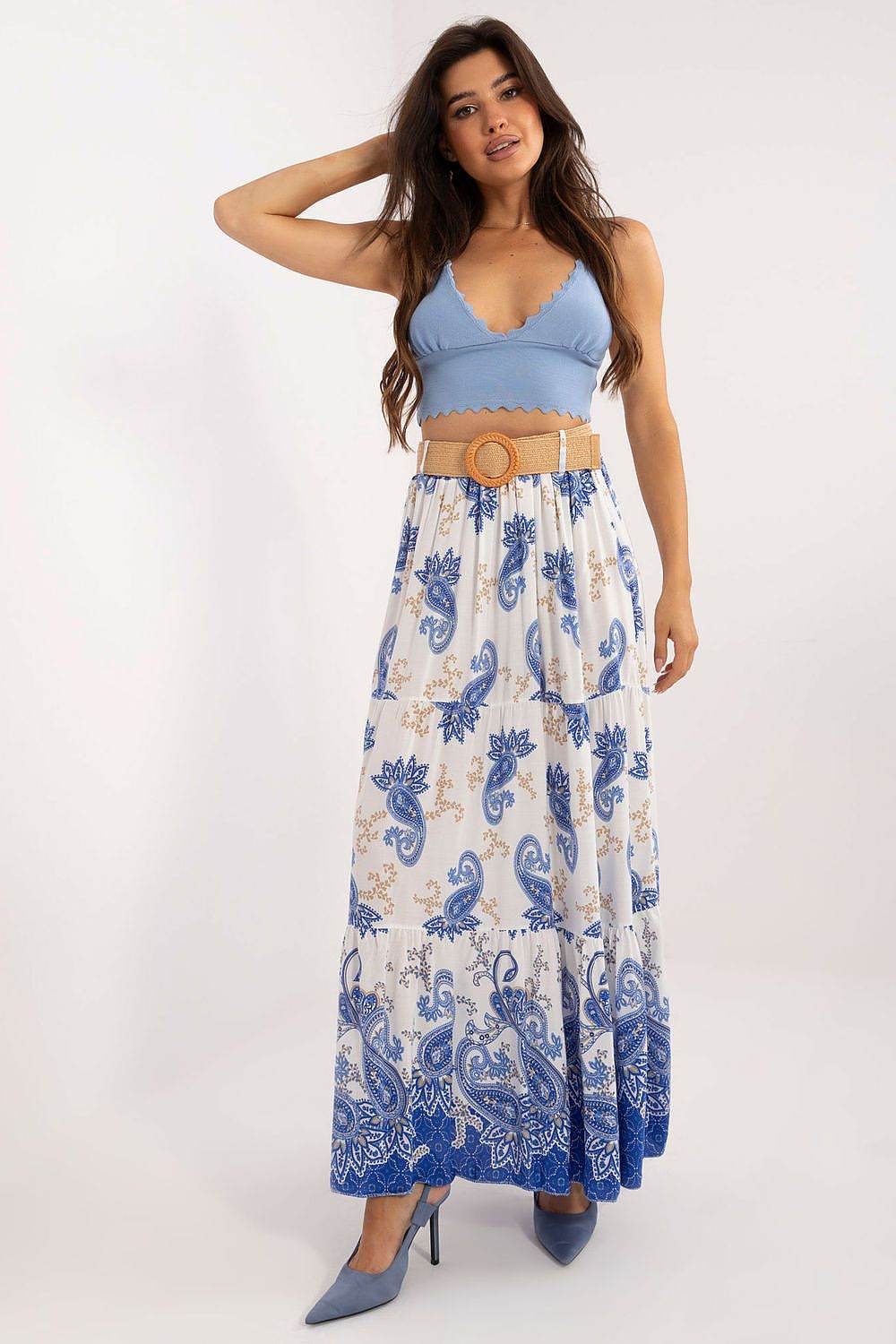 Colorful Printed Casual Maxi Skirt with Buckled Belt - INDIEZ COUTURE