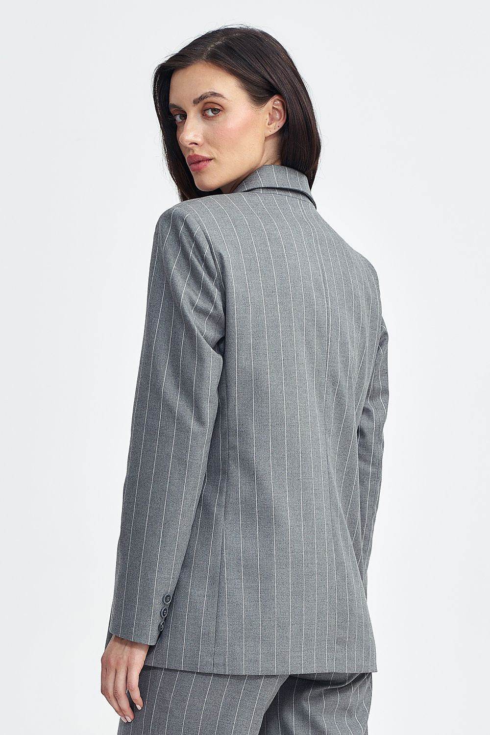 Oversized Blazer with Striped Fabric and Shoulder Pads - INDIEZ COUTURE