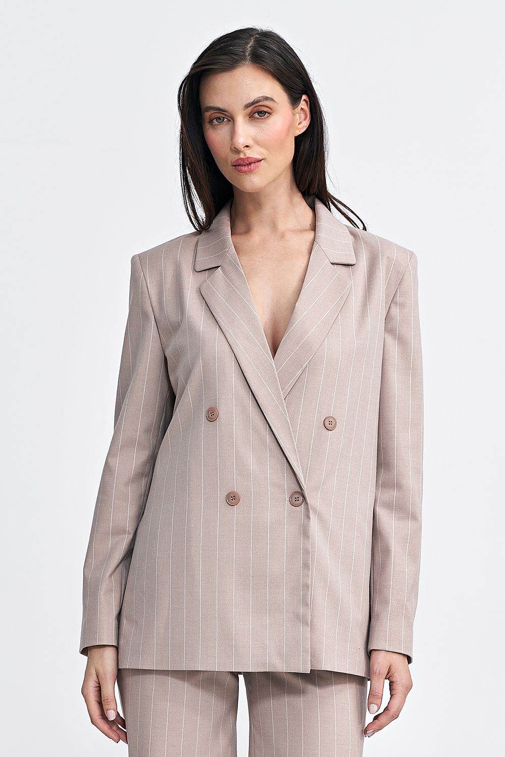 Oversized Blazer with Striped Fabric and Shoulder Pads - INDIEZ COUTURE