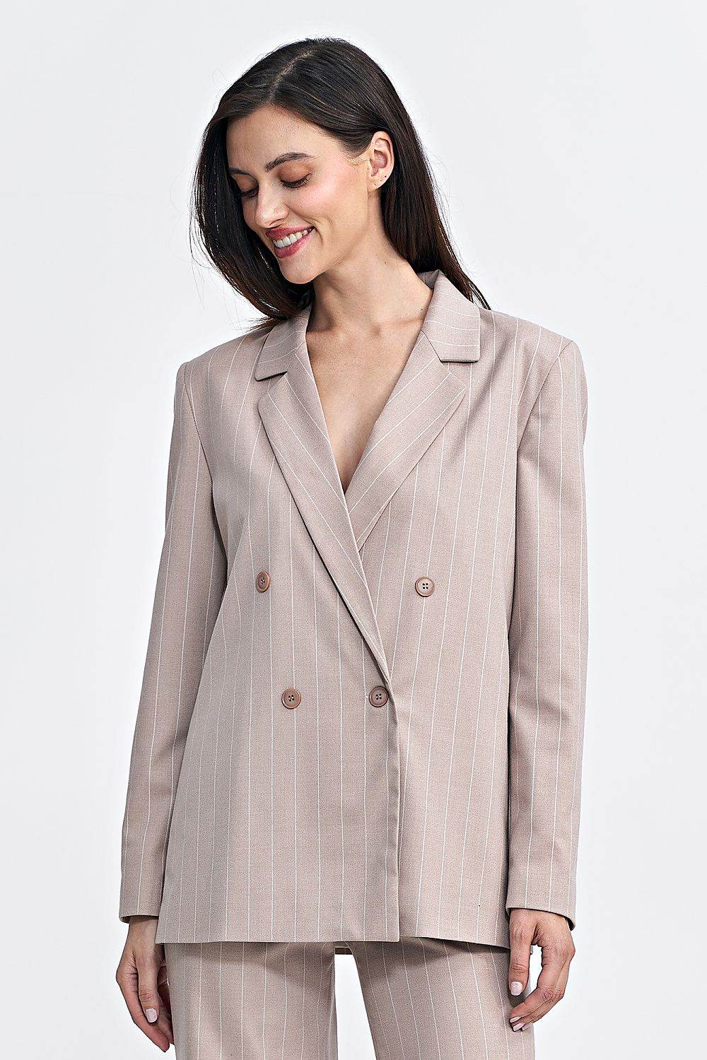Oversized Blazer with Striped Fabric and Shoulder Pads - INDIEZ COUTURE