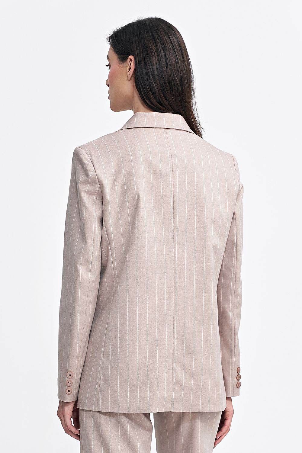 Oversized Blazer with Striped Fabric and Shoulder Pads - INDIEZ COUTURE