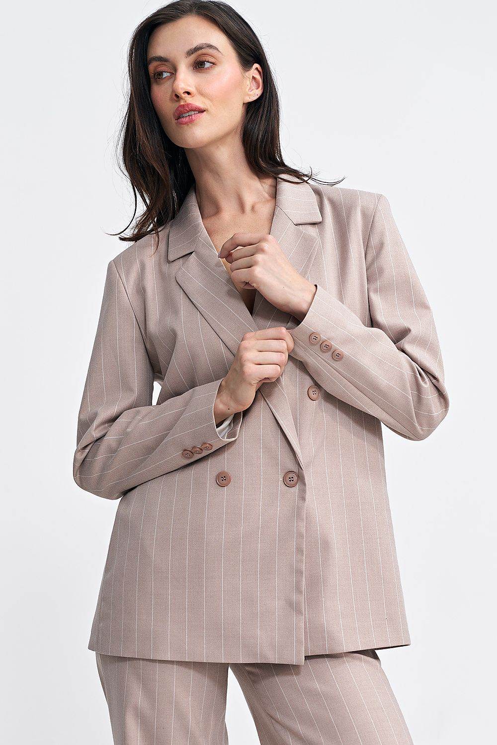 Oversized Blazer with Striped Fabric and Shoulder Pads - INDIEZ COUTURE