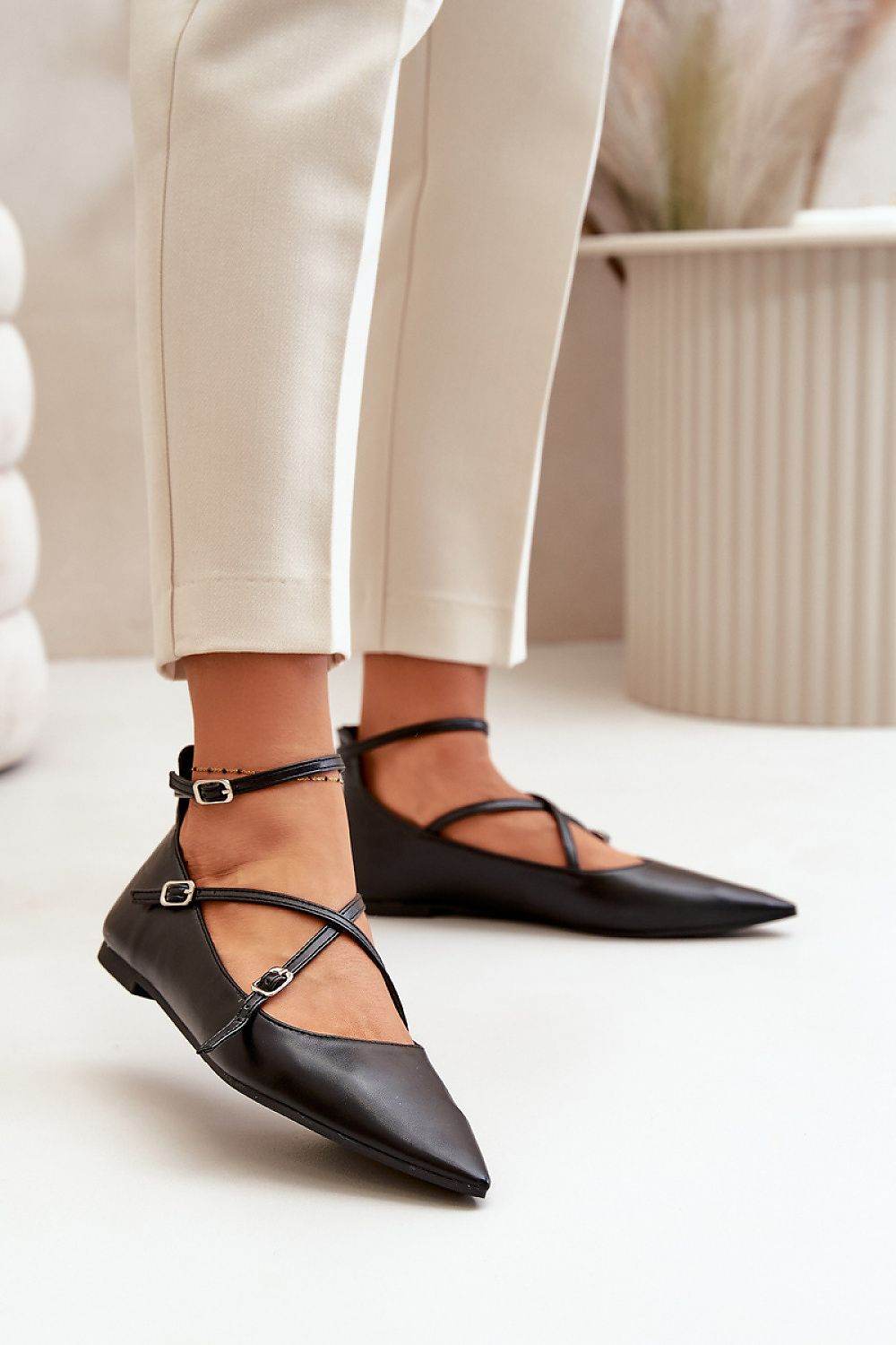 Eco Leather Ballet Flats with Adjustable Strap - INDIEZ COUTURE