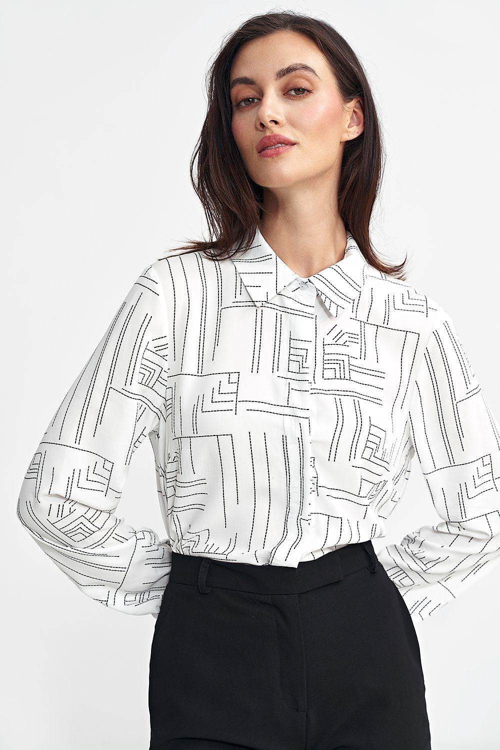 Women's Regular-Fit Long Sleeve Shirt in High-Quality Viscose with Minimalist Geometric Pattern - INDIEZ COUTURE