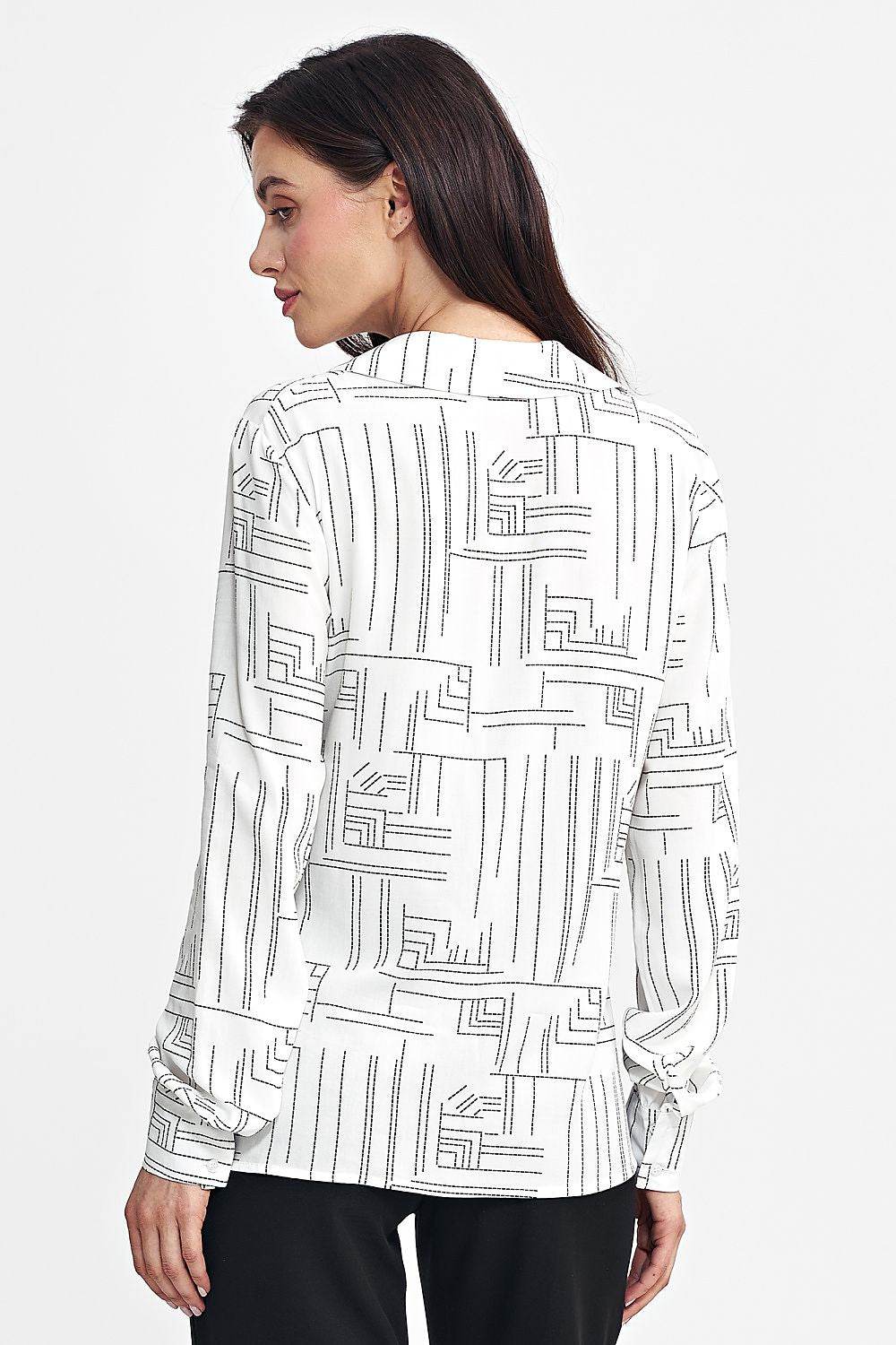 Women's Regular-Fit Long Sleeve Shirt in High-Quality Viscose with Minimalist Geometric Pattern - INDIEZ COUTURE