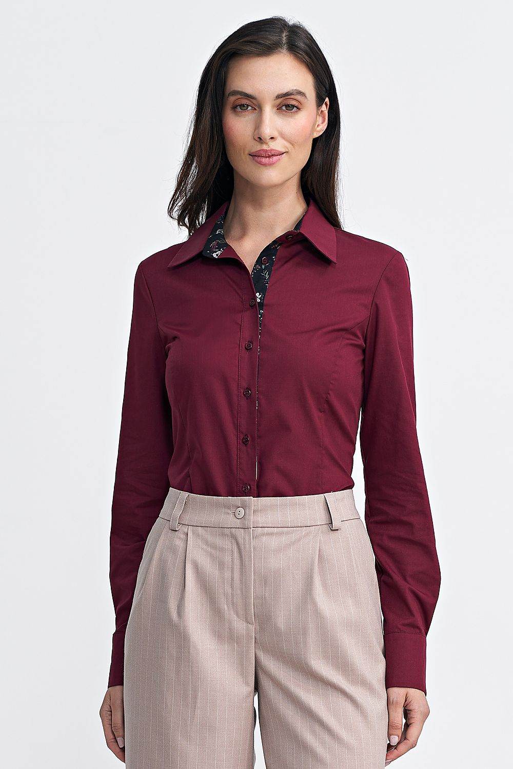 Women's Slim-Fit Long Sleeve Shirt with Classic Collar and Cuffs - INDIEZ COUTURE
