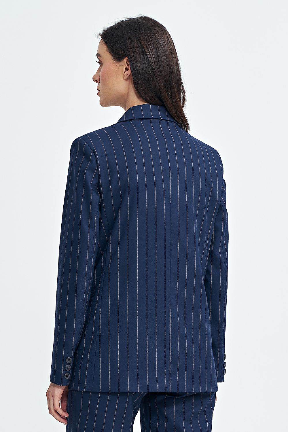 Oversized Blazer with Striped Fabric and Shoulder Pads - INDIEZ COUTURE