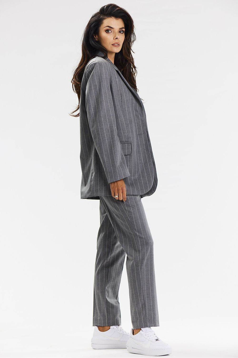 Elegant Striped Blazer with Loose Fit - INDIEZ COUTURE