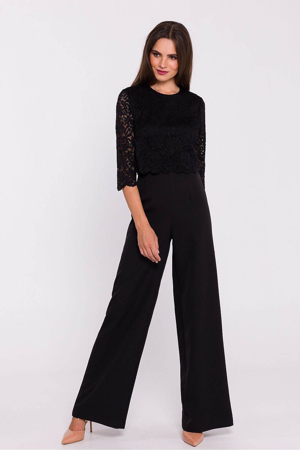 Elegant Lace Jumpsuit with Wide Leg Design - INDIEZ COUTURE