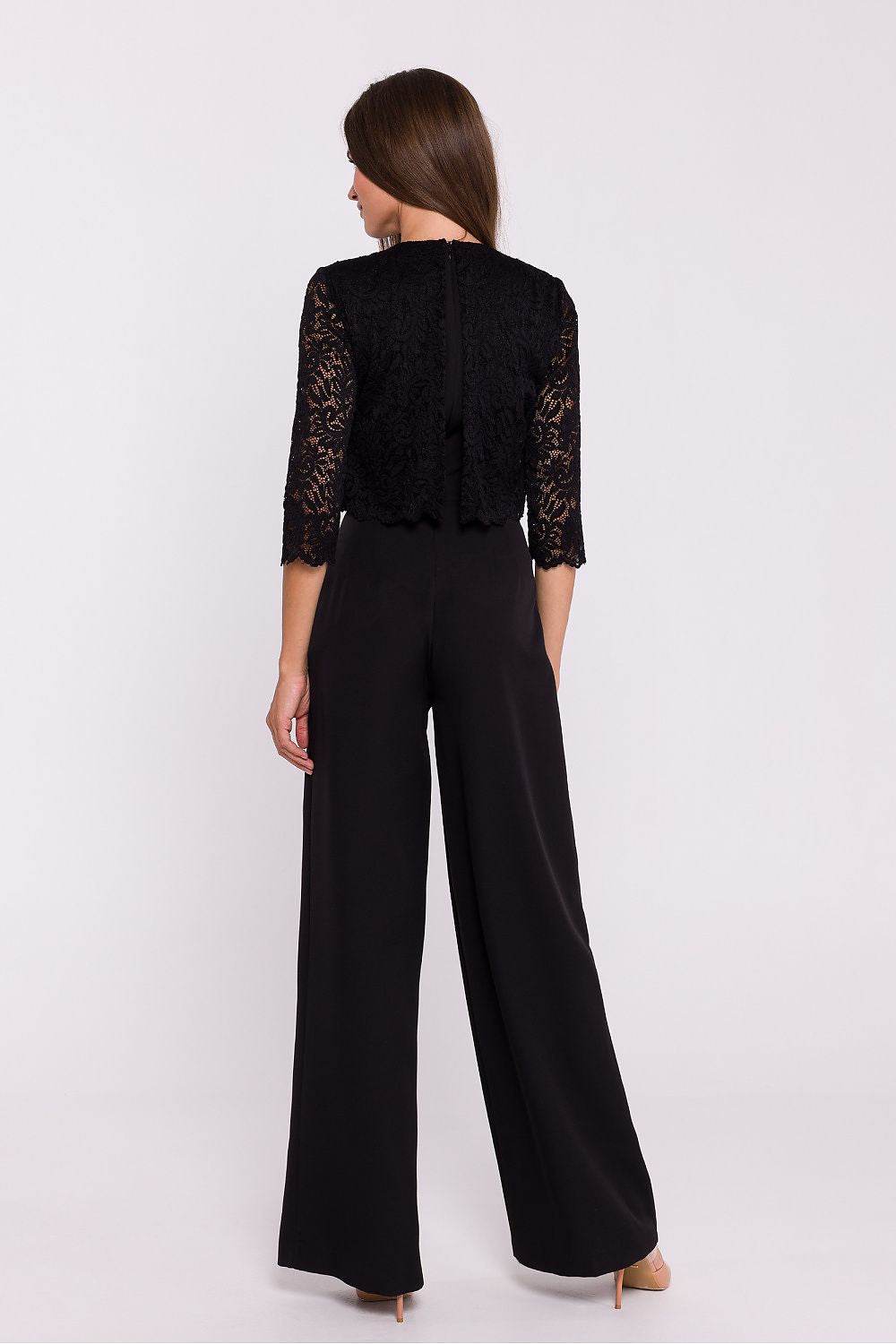 Elegant Lace Jumpsuit with Wide Leg Design - INDIEZ COUTURE