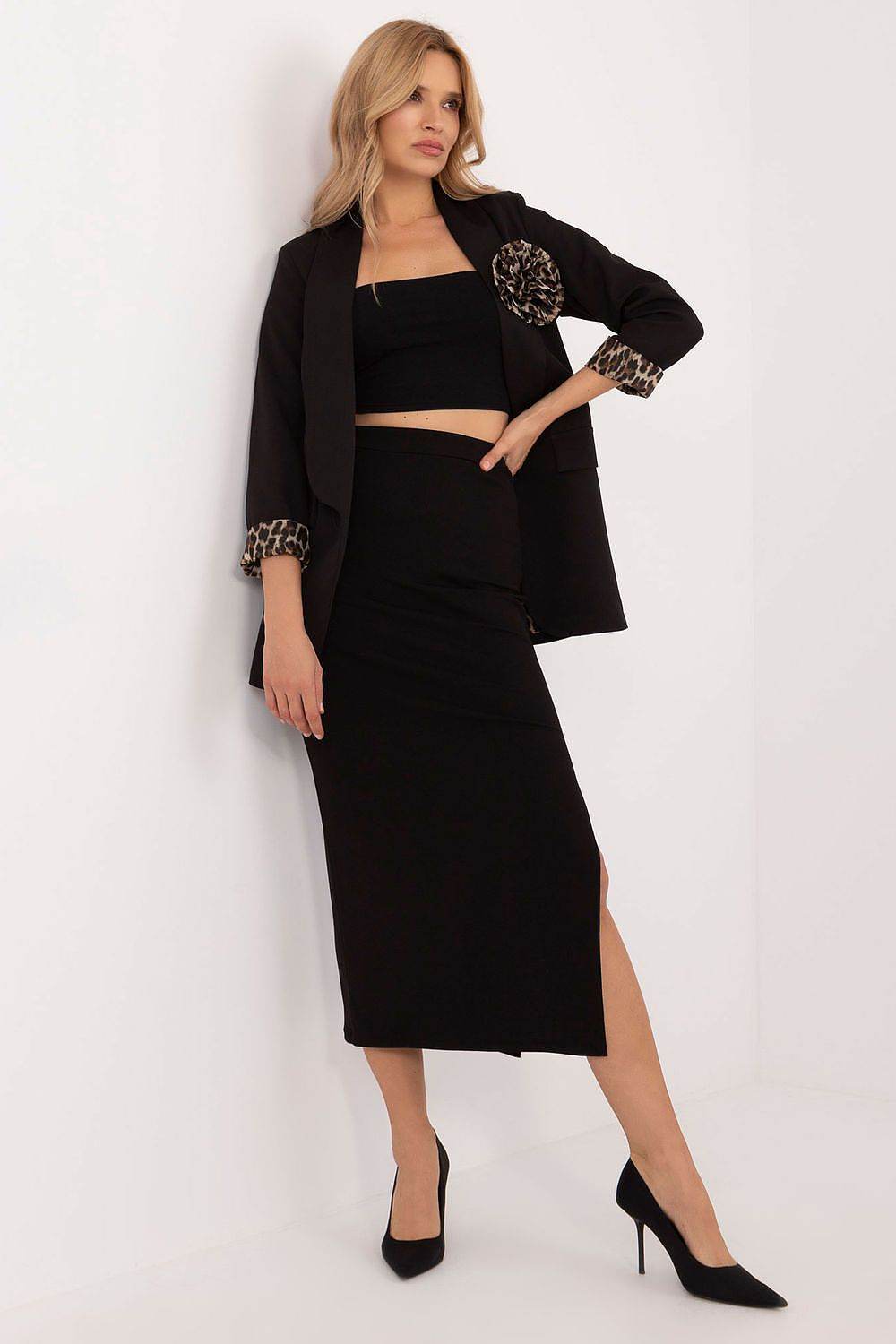 Ribbed Midi Pencil Skirt with Slit - INDIEZ COUTURE