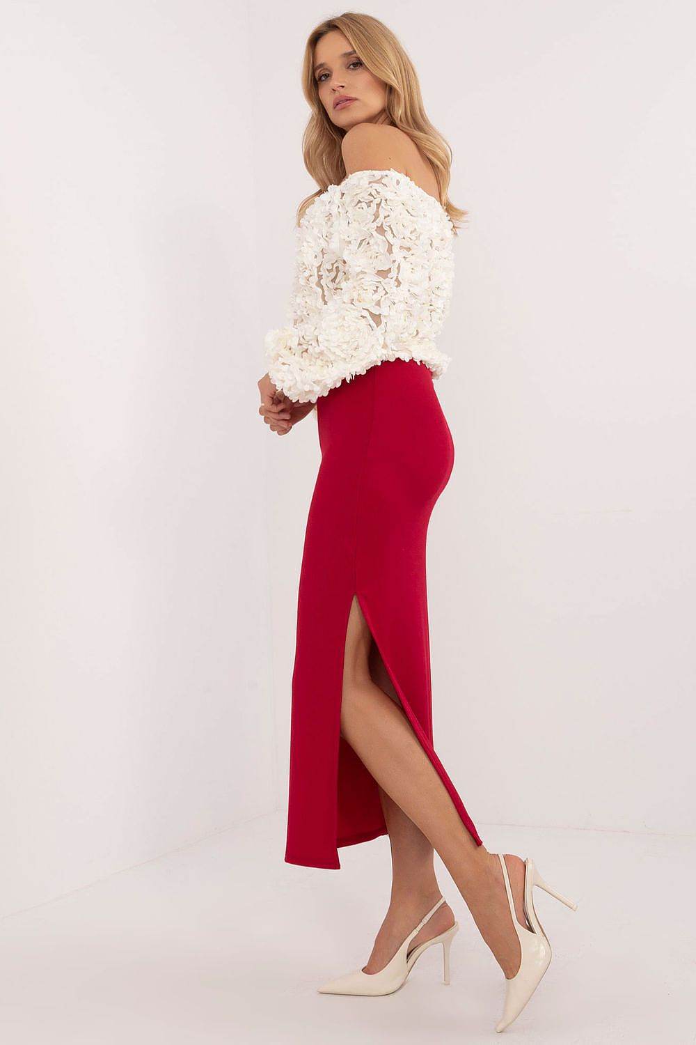 Ribbed Midi Pencil Skirt with Slit - INDIEZ COUTURE