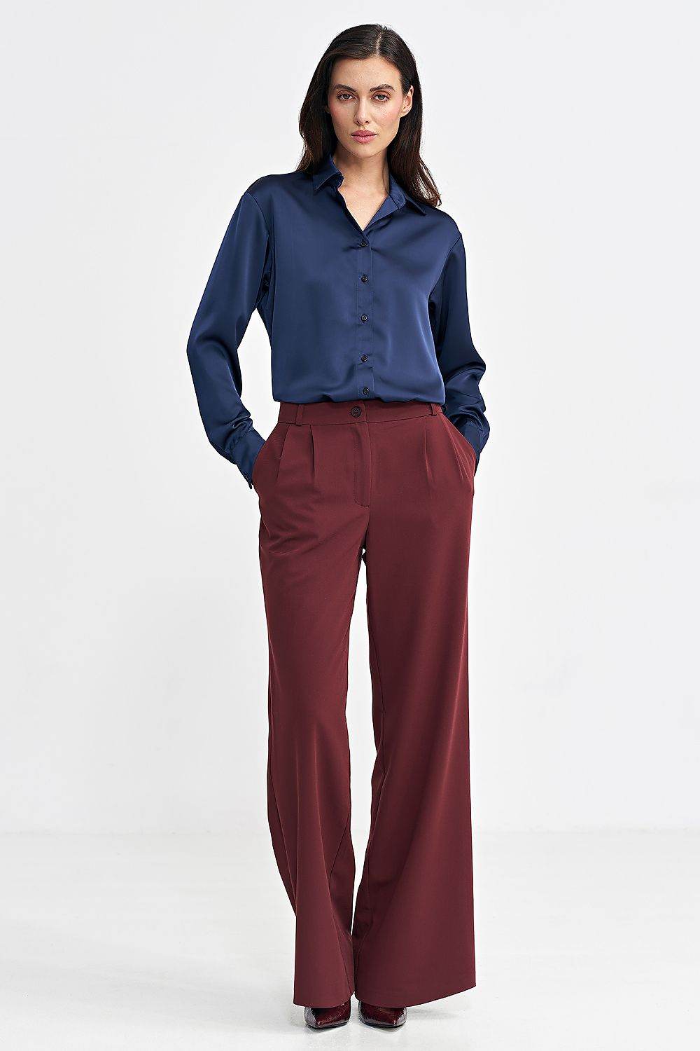 Women's Relaxed Fit Trousers with Decorative Pleats and Wide Leg Style - INDIEZ COUTURE