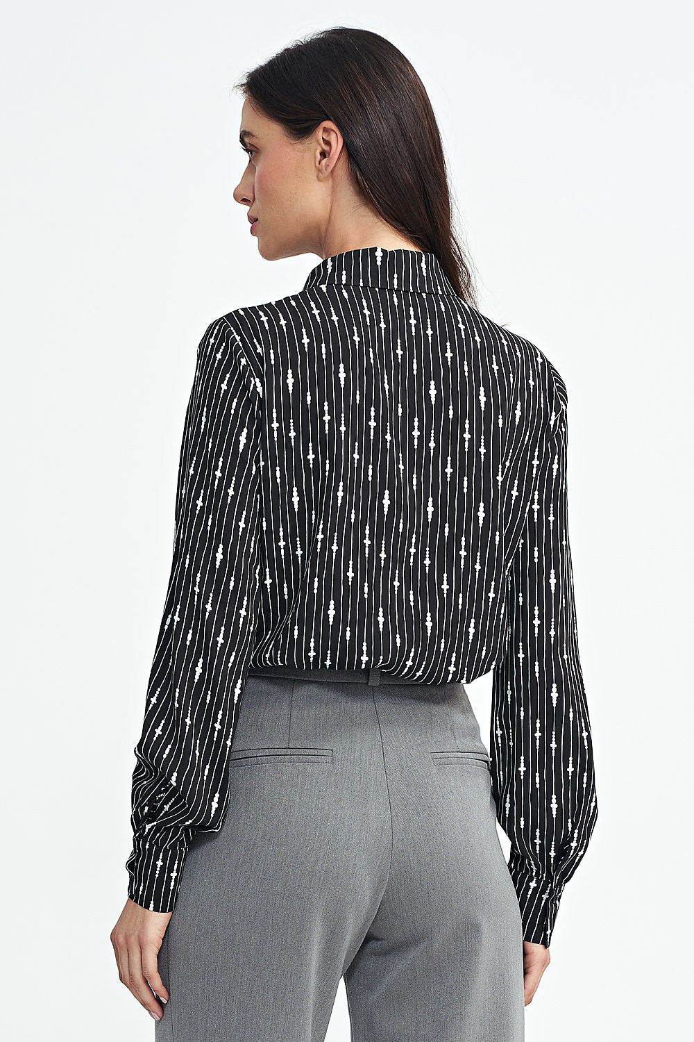 Unique Long Sleeve Viscose Shirt with Classic Collar and Black Sash - INDIEZ COUTURE