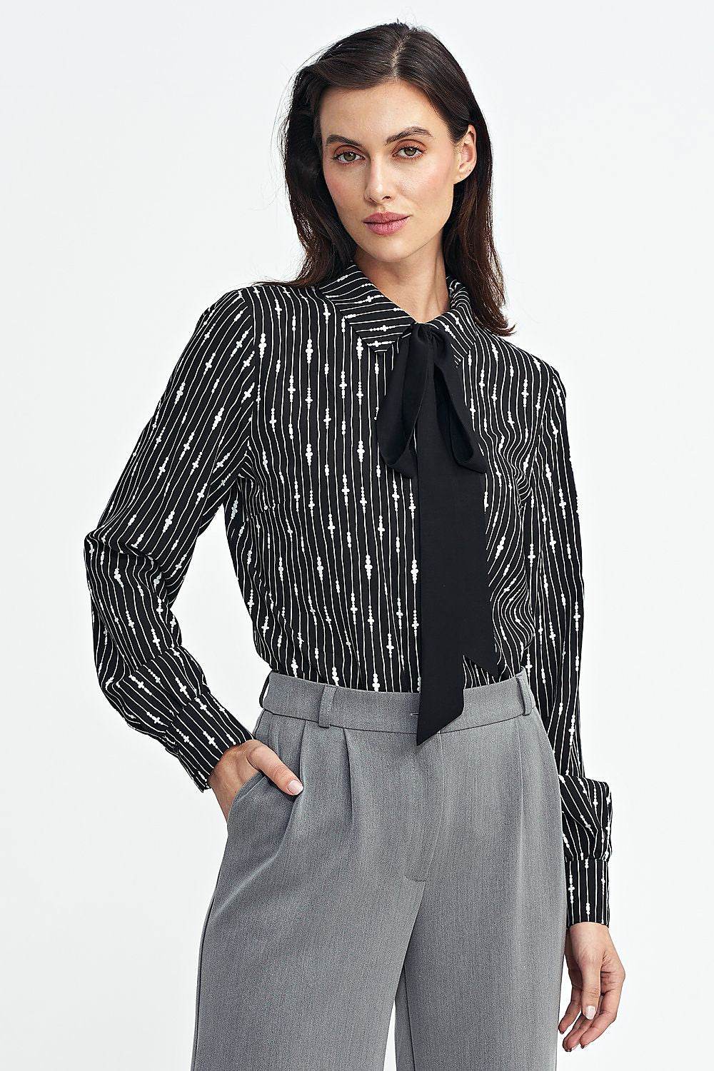 Unique Long Sleeve Viscose Shirt with Classic Collar and Black Sash - INDIEZ COUTURE
