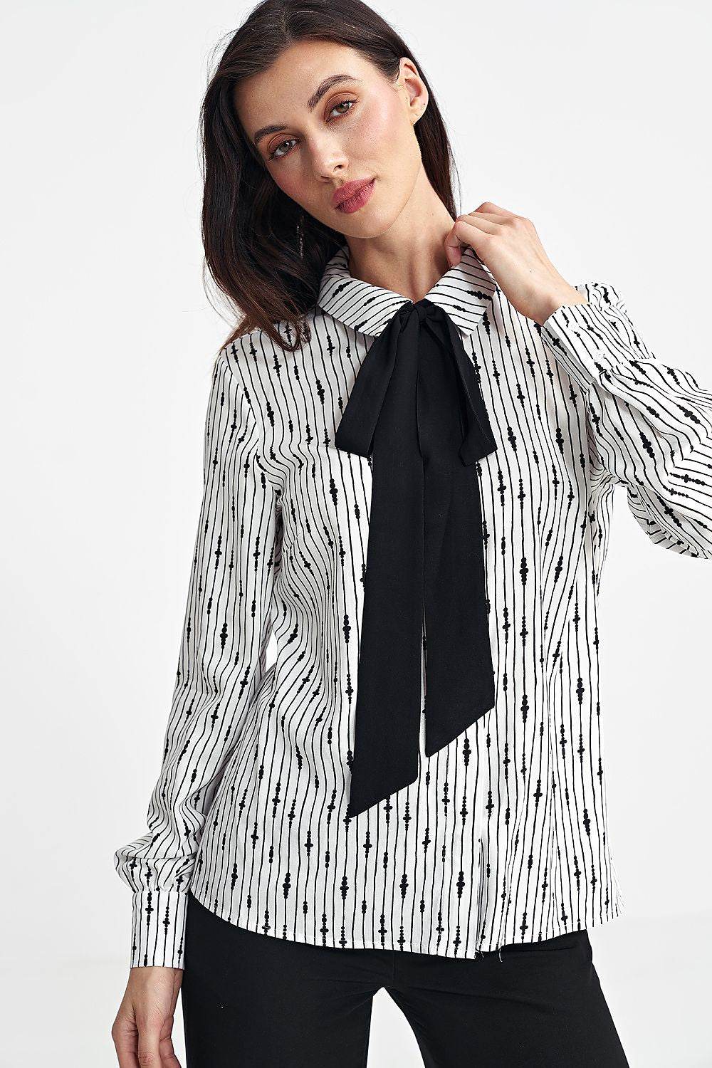 Unique Long Sleeve Viscose Shirt with Classic Collar and Black Sash - INDIEZ COUTURE