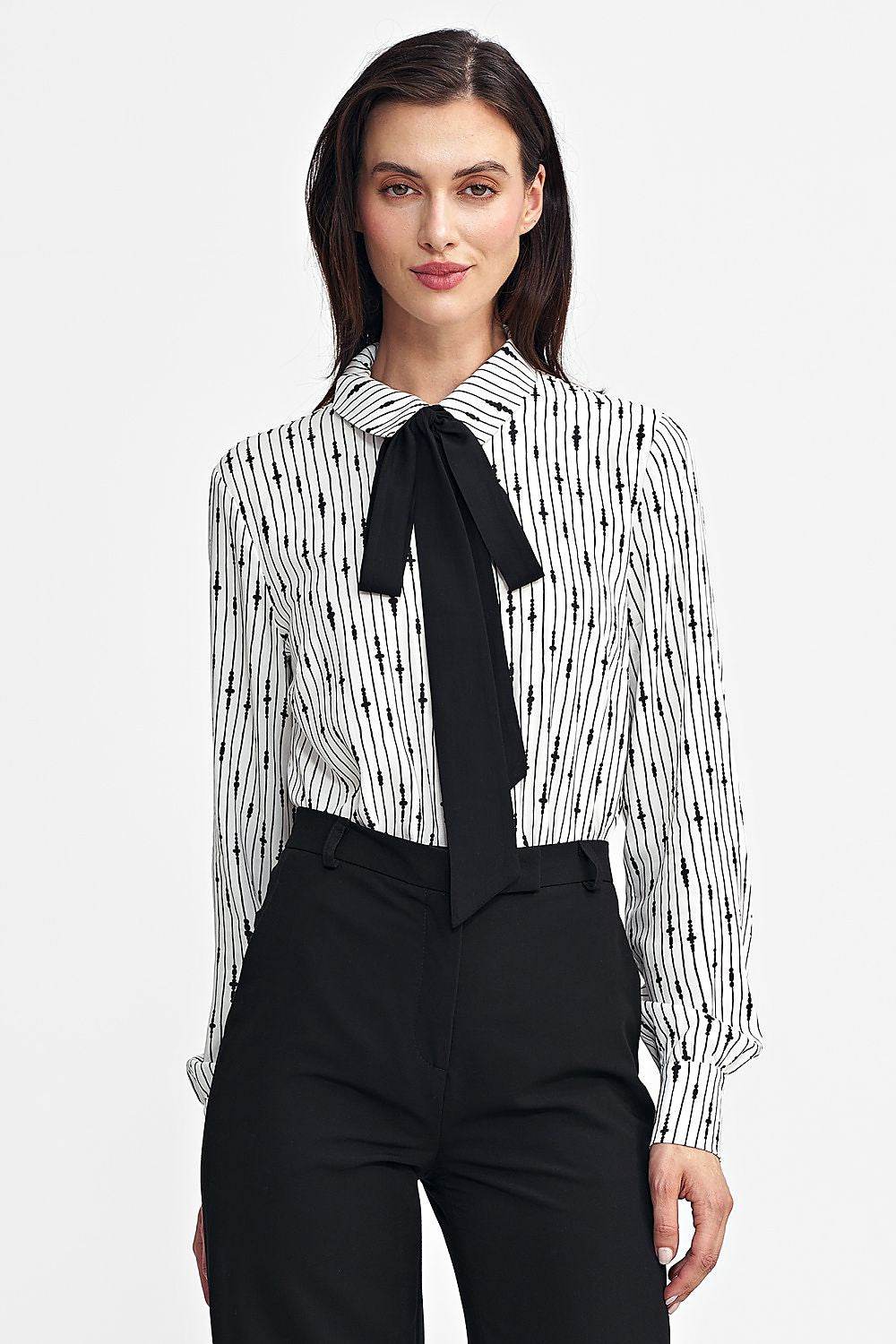 Unique Long Sleeve Viscose Shirt with Classic Collar and Black Sash - INDIEZ COUTURE