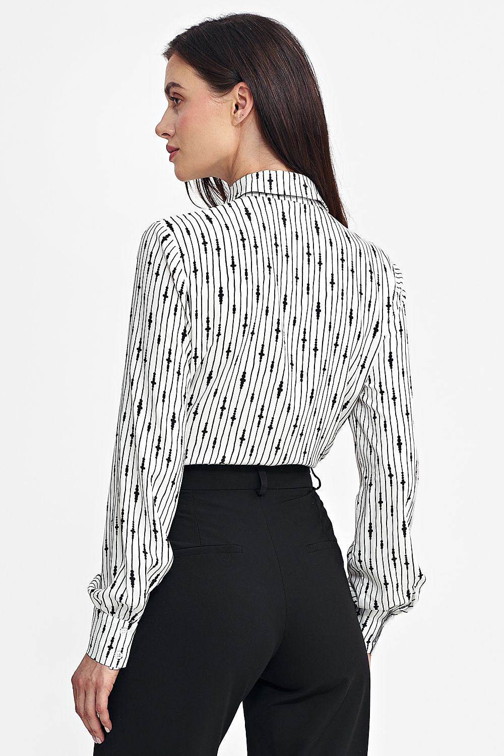 Unique Long Sleeve Viscose Shirt with Classic Collar and Black Sash - INDIEZ COUTURE