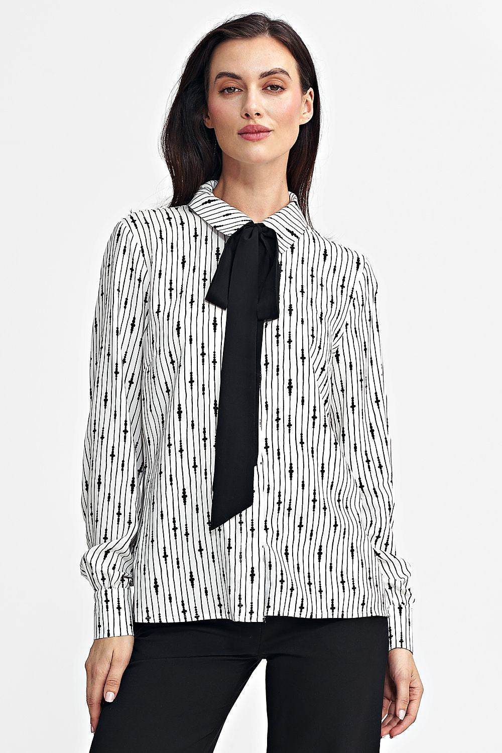 Unique Long Sleeve Viscose Shirt with Classic Collar and Black Sash - INDIEZ COUTURE