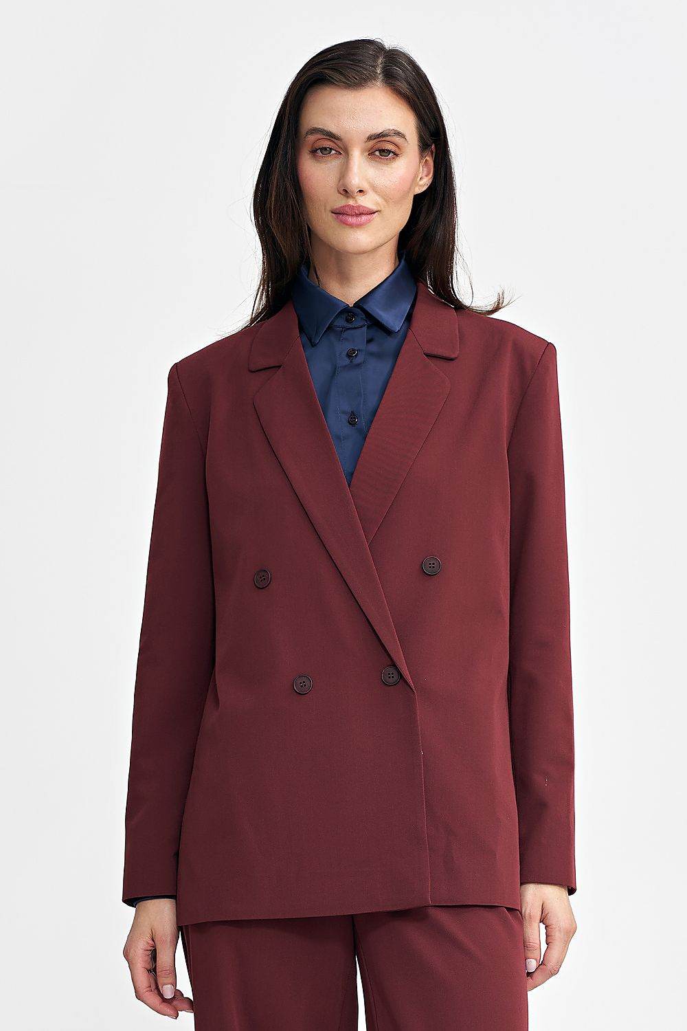 Oversized Blazer with Striped Fabric and Shoulder Pads - INDIEZ COUTURE