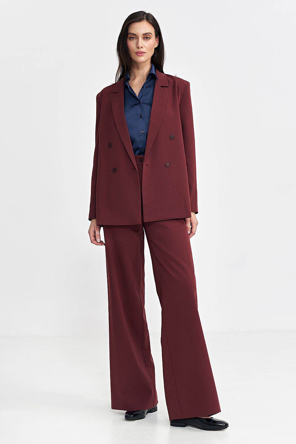 Oversized Blazer with Striped Fabric and Shoulder Pads - INDIEZ COUTURE