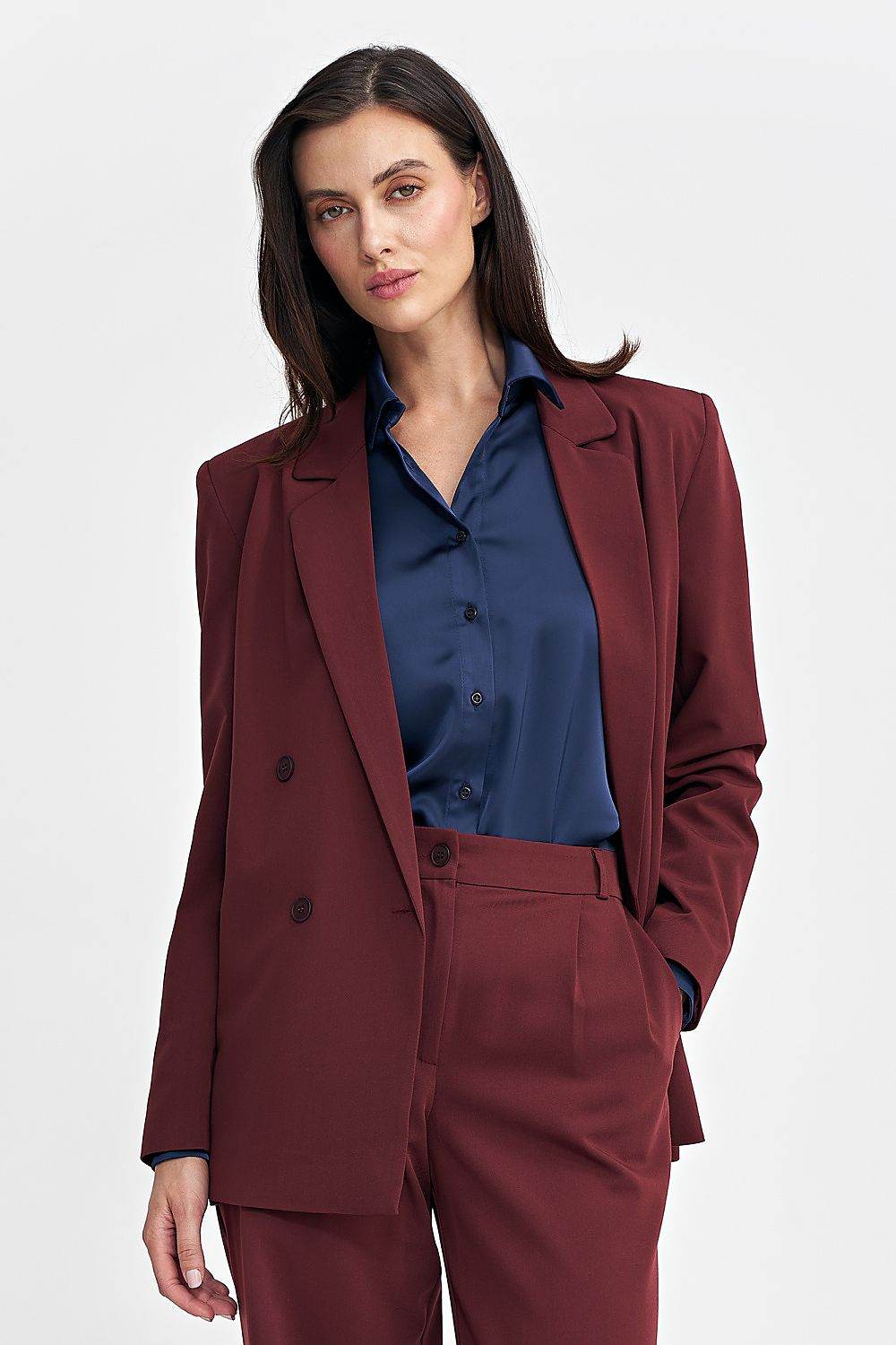 Oversized Blazer with Striped Fabric and Shoulder Pads - INDIEZ COUTURE