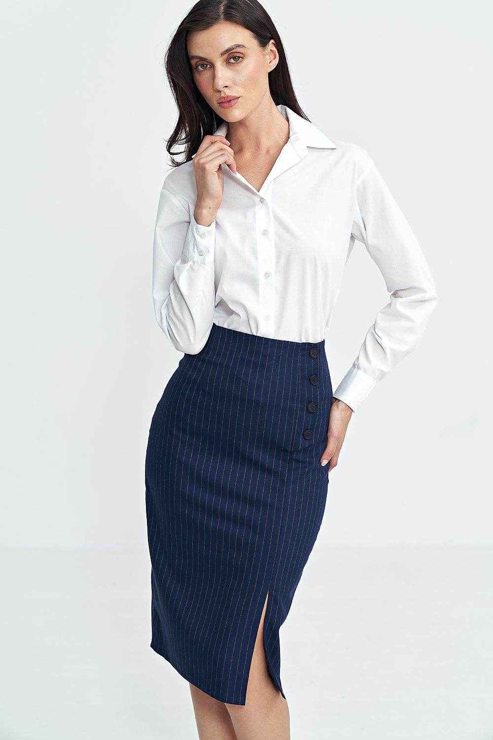 High Waist Tennis Stripe Skirt with Button Detail - INDIEZ COUTURE